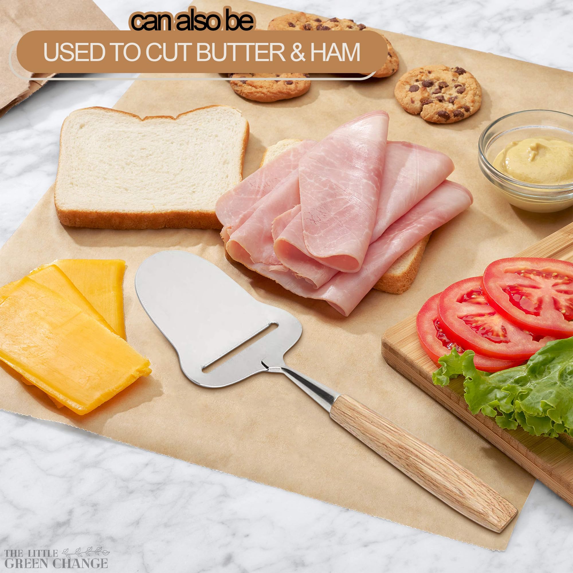 Premium Stainless Steel Cheese Slicer with Wooden Handle - Professional Cheese Cutter for Hard & Soft Cheeses - Perfect for Charcuterie Boards, Cheese Platters & Home Kitchen Use