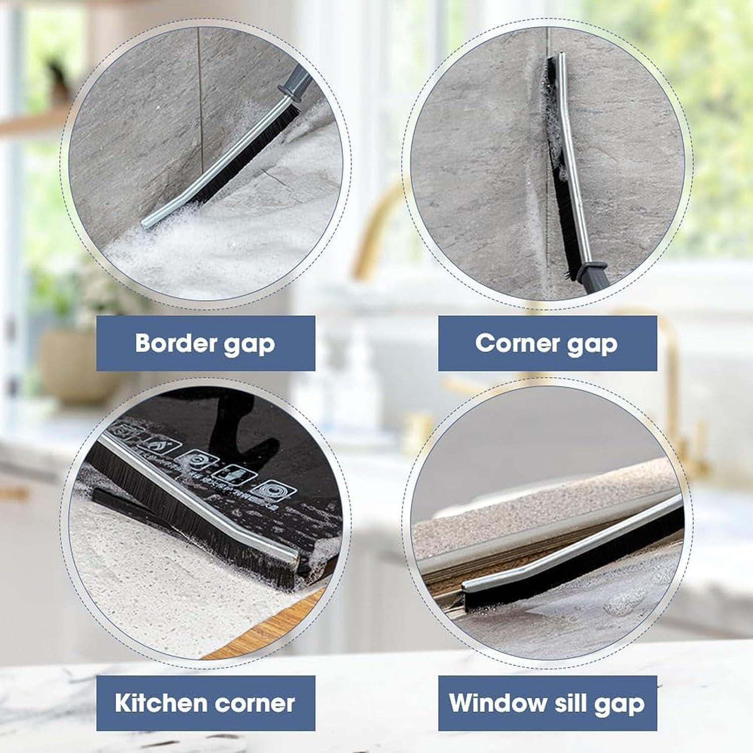 PRETOX Mini Gap Cleaning Brush Set of 3 - Hard Bristle Crevice Cleaner for Kitchen, Bathroom, Tiles & Windows - Multi-Purpose Cleaning Tool for Tight Spaces, Corners & Hard-to-Reach Areas - Ideal for Home, Toilet & Office Cleaning
