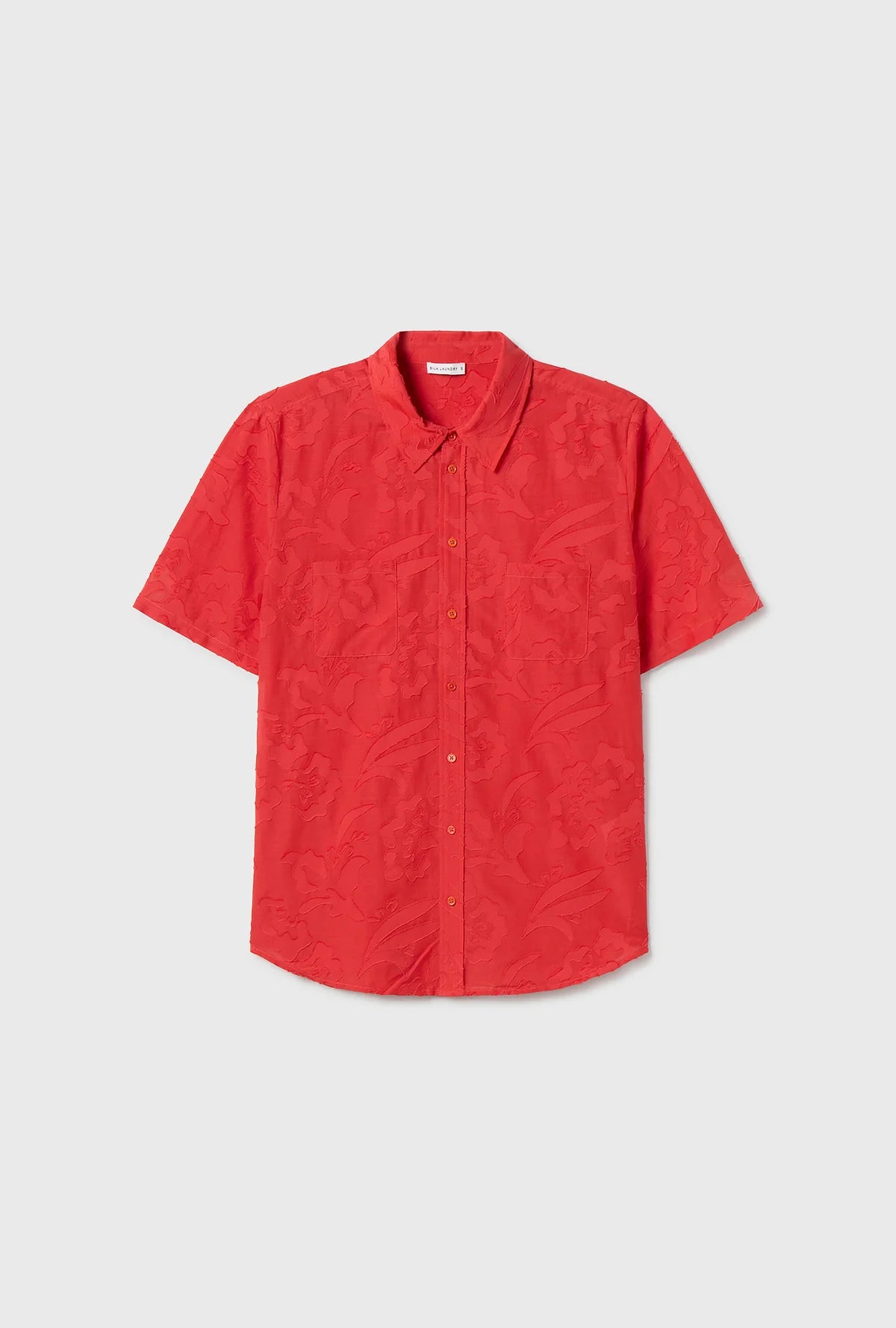 Silk Short Sleeve Boyfriend Shirt for Women - Elegant Geranium Print Blouse for Casual & Office Wear