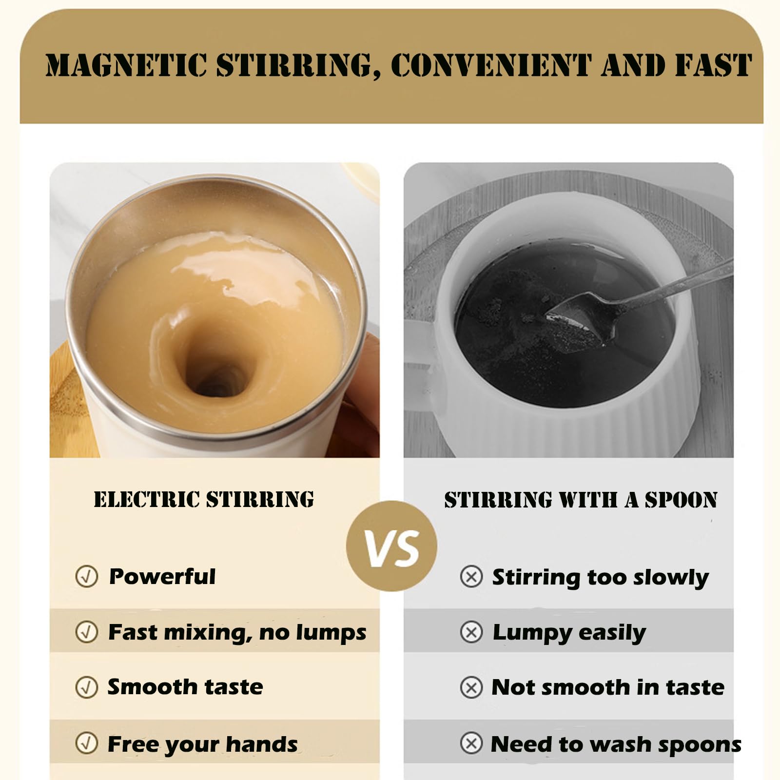 13.5 oz Self Stirring Coffee Mug - Automatic Mixing Cup with Magnetic Stirrer - White - Perfect for Office, Travel & Home Use