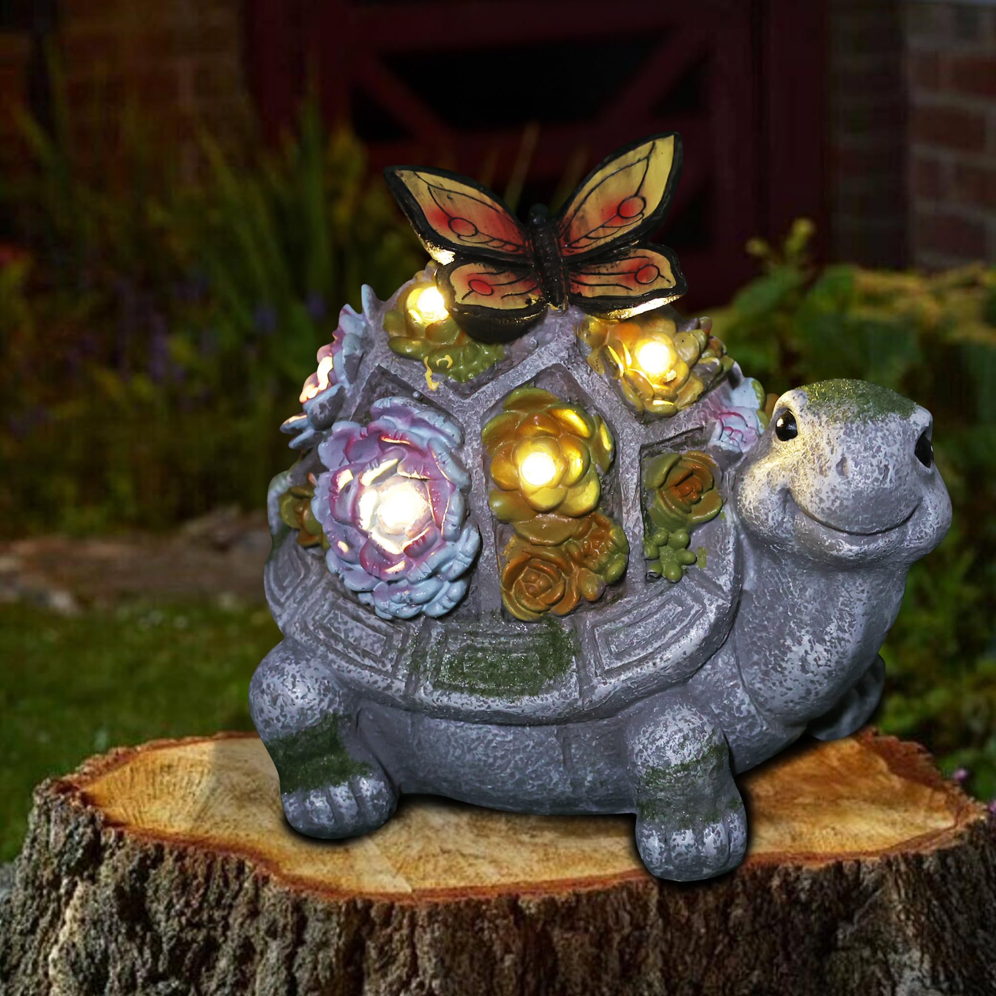 Turtle Solar Garden Statue with Succulent Planter & 7 LED Lights - Waterproof Outdoor Decor for Patio, Lawn, Balcony - Perfect Easter Gift for Women, Mom, Grandma - Gardening Birthday Present for Home & Yard Decoration