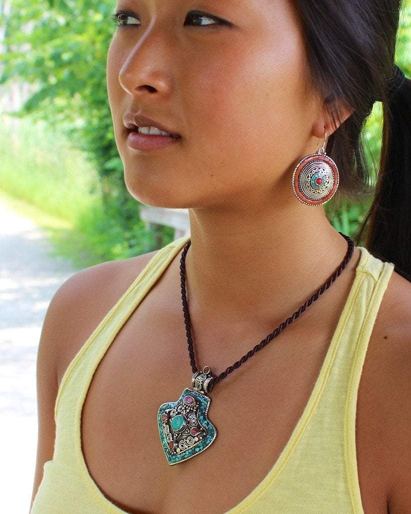 Authentic Tibetan Pendant Necklace with Handwoven Cord - Spiritual Jewelry for Meditation, Yoga & Boho Fashion