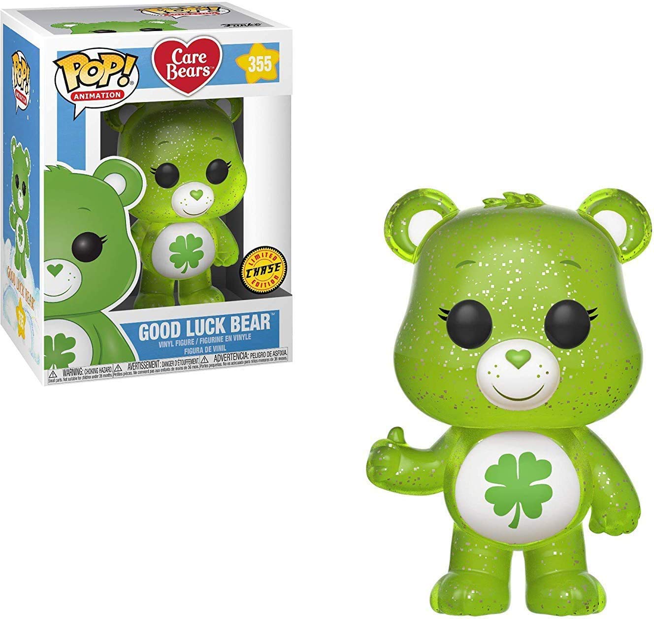 Funko Pop! Animation: Care Bears - Good Luck Bear Glitter Chase Vinyl Figure with Pop Box Protector | Limited Edition Collectible Toy for Disney Fans, Birthday Gifts & Home Decor Display