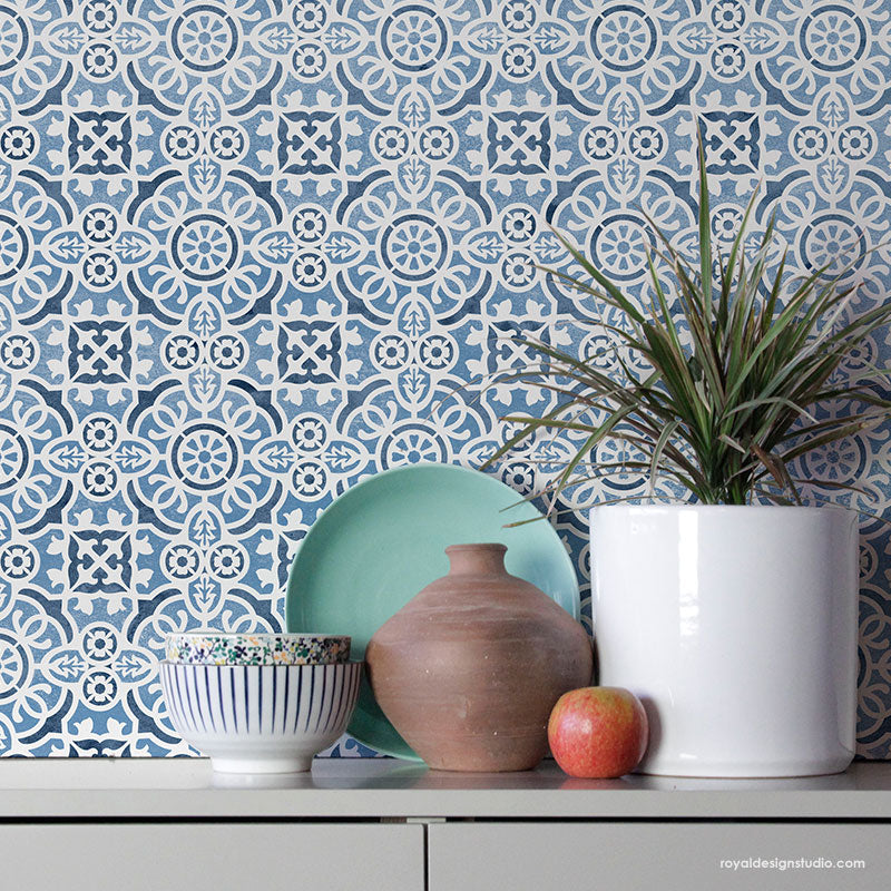 Isabella Tile Stencil Kit - Reusable DIY Wall & Floor Stenciling Template for Home Decor, Bathroom, Kitchen Backsplash - Perfect for Painting Patterns on Ceramic, Wood, Concrete Surfaces