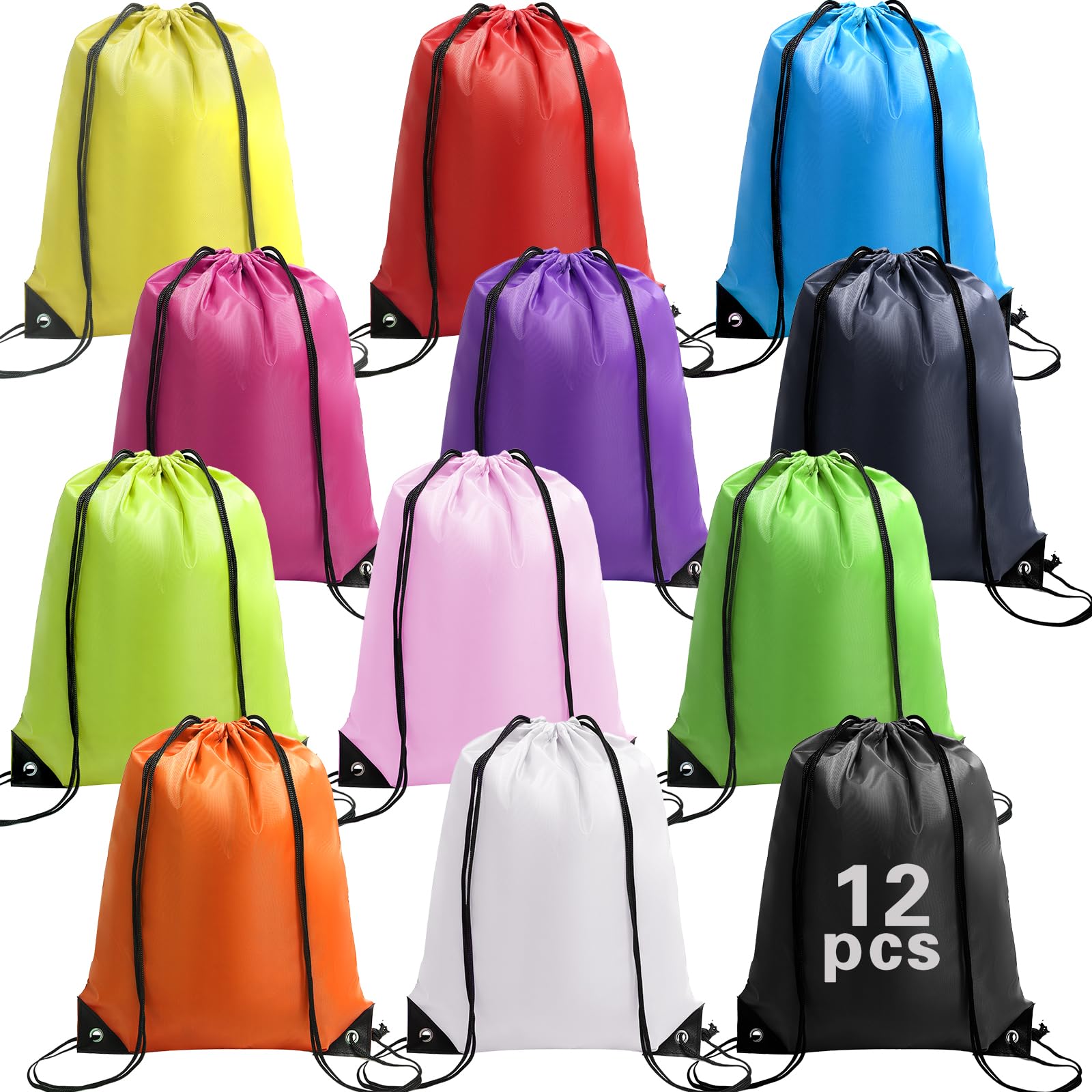 12 Pack Waterproof Drawstring Backpacks - Lightweight Sports String Bags for Gym, Running, Travel & Outdoor Activities | Bulk Sports Backpack Set for Men & Women