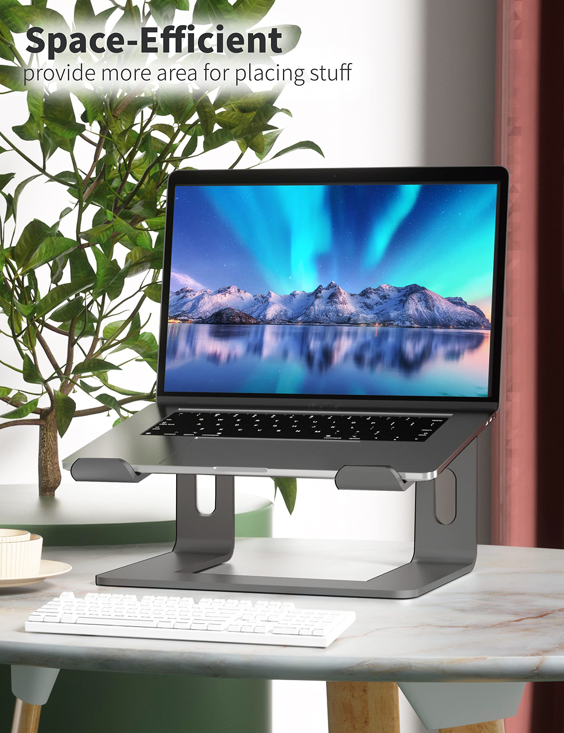 SOUNDANCE Aluminum Laptop Stand for Desk - Ergonomic Computer Riser Holder Compatible with 10-15.6 Inch Notebooks (Grey) | Perfect for Home Office, Gaming & Workspace Setup