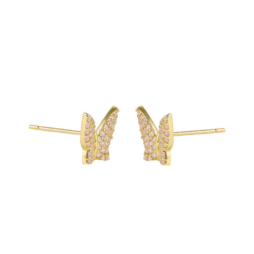 14K Solid Gold Pink CZ Butterfly Stud Earrings for Women - Elegant Gift for Birthday, Anniversary & Valentine's Day