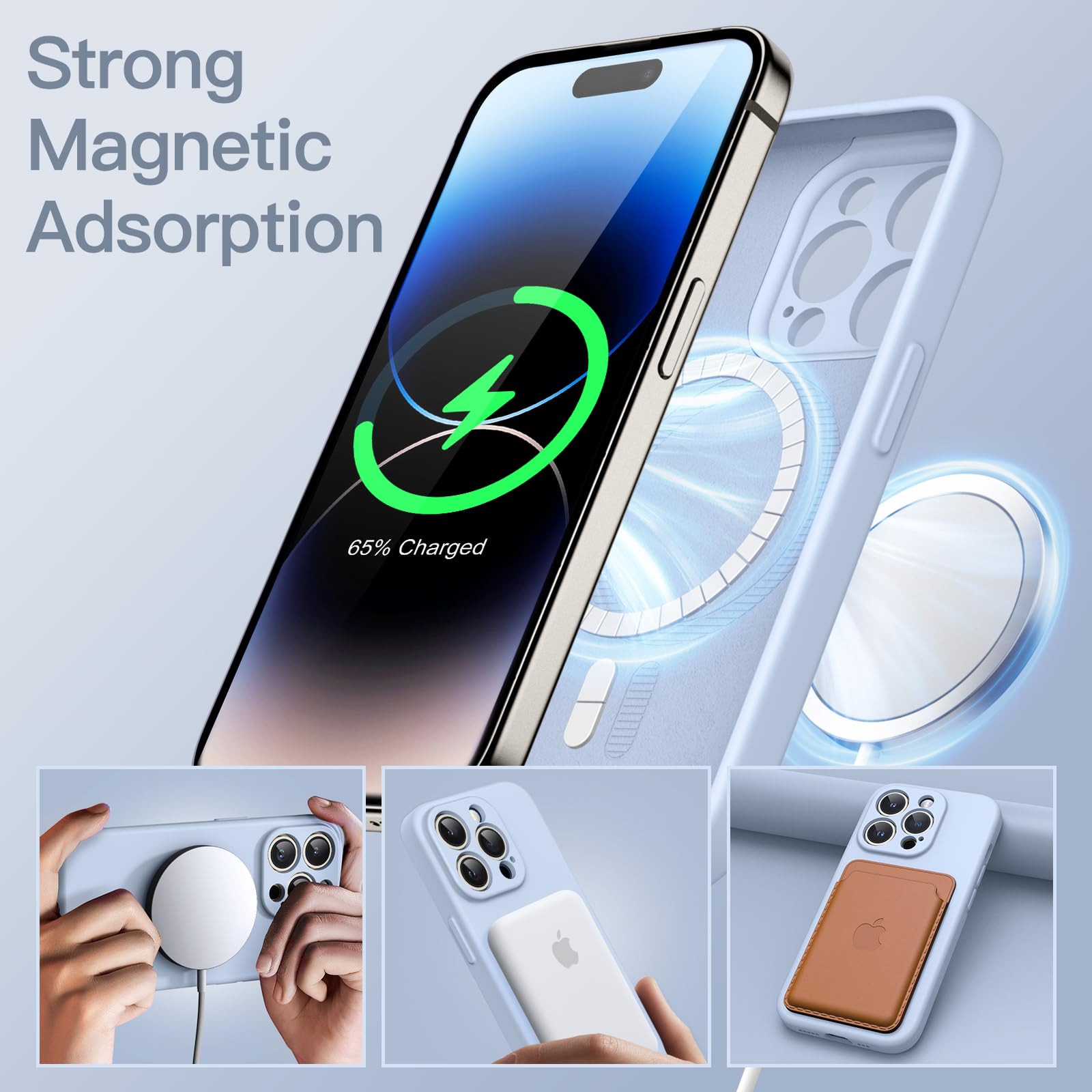 JETech Magnetic Silicone Case for iPhone 14 Pro 6.1-Inch - Slim Fit, MagSafe Compatible, Full Camera Protection, Shockproof & Scratch Resistant Cover (Light Blue) | Perfect for Everyday Use, Travel & Wireless Charging