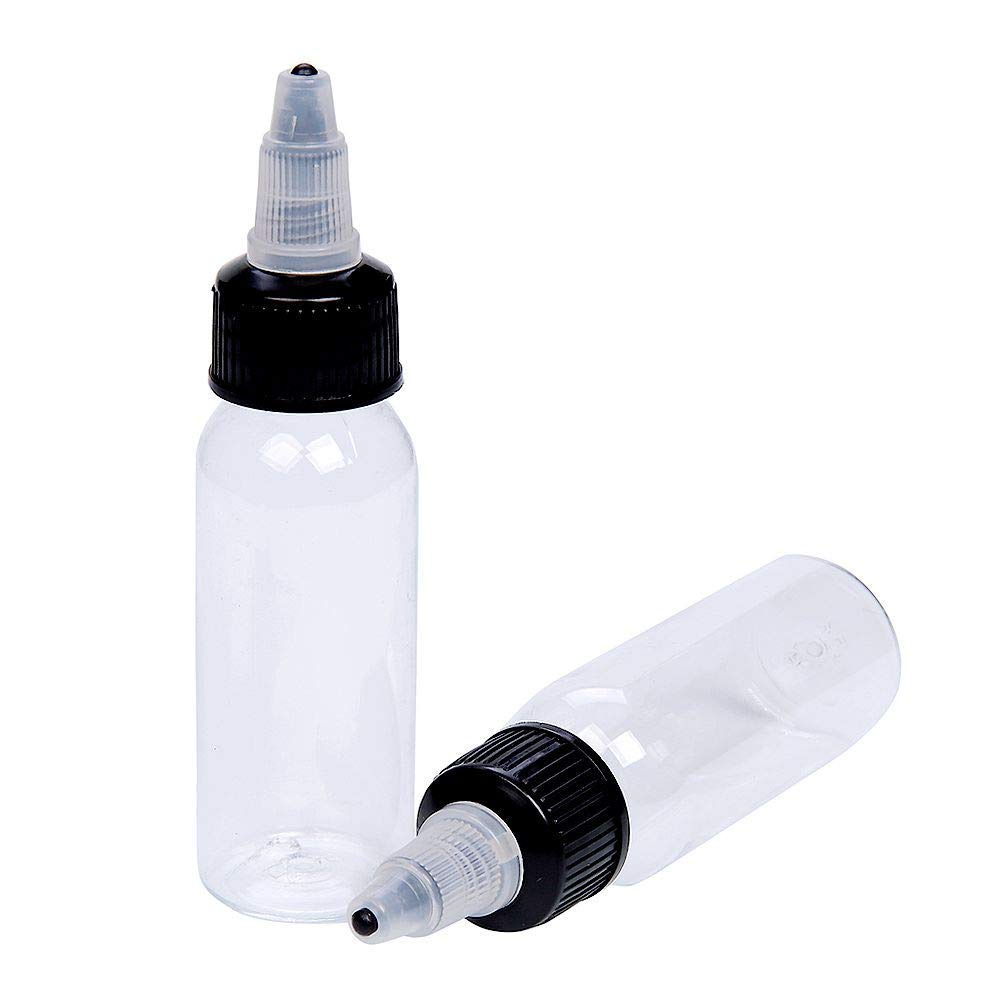SHIELD PLUS 30ml Empty Tattoo Ink Bottles (2 Pack) - 1oz Clear Plastic Twist Cap Containers for Tattoo Pigment Storage - Perfect for Professional Artists & DIY Tattoo Enthusiasts - Ideal for Ink Mixing, Travel & Studio Organization
