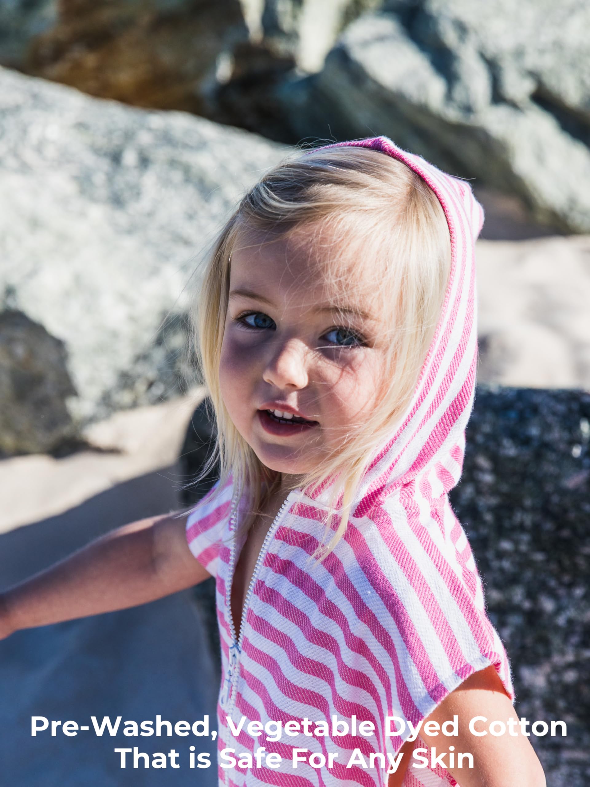 SAMMIMIS Kids Sleeveless Hooded Towel with Zipper & Pockets - 100% Turkish Cotton - Soft Absorbent Beach Towel for Swimming, Pool & Outdoor Activities - Perfect Gift for Boys & Girls (Pink/White, Medium) - Great for Beach Trips, Pool Parties & After-Swim Comfort