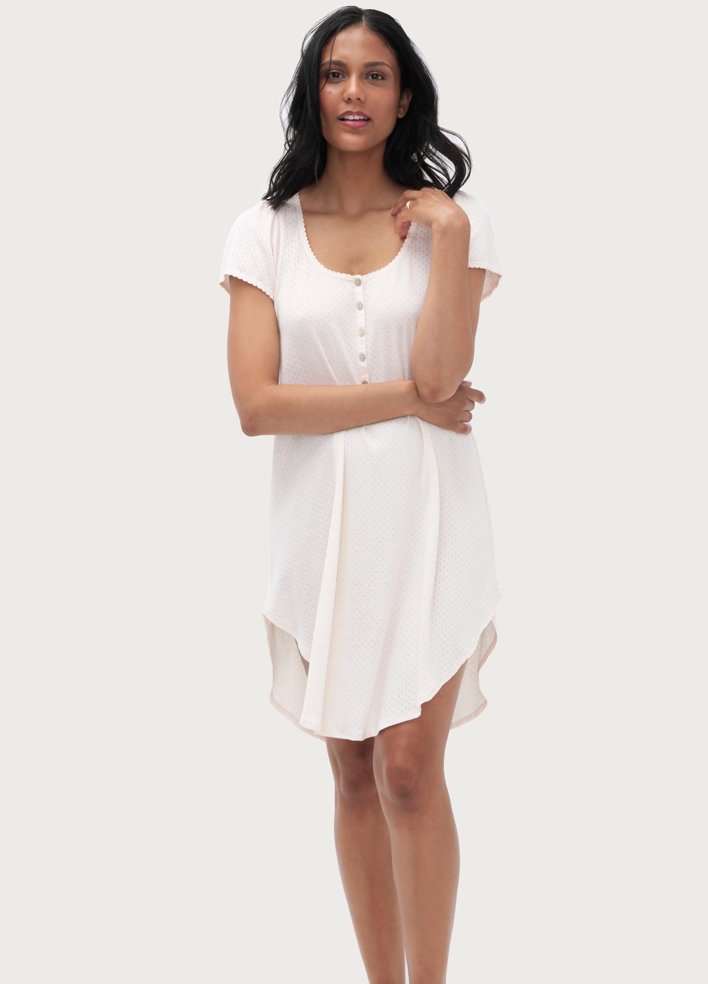 Elegant Pointelle Nightgown for Women - Soft & Breathable Sleepwear - Perfect for Relaxing at Home or Cozy Nights