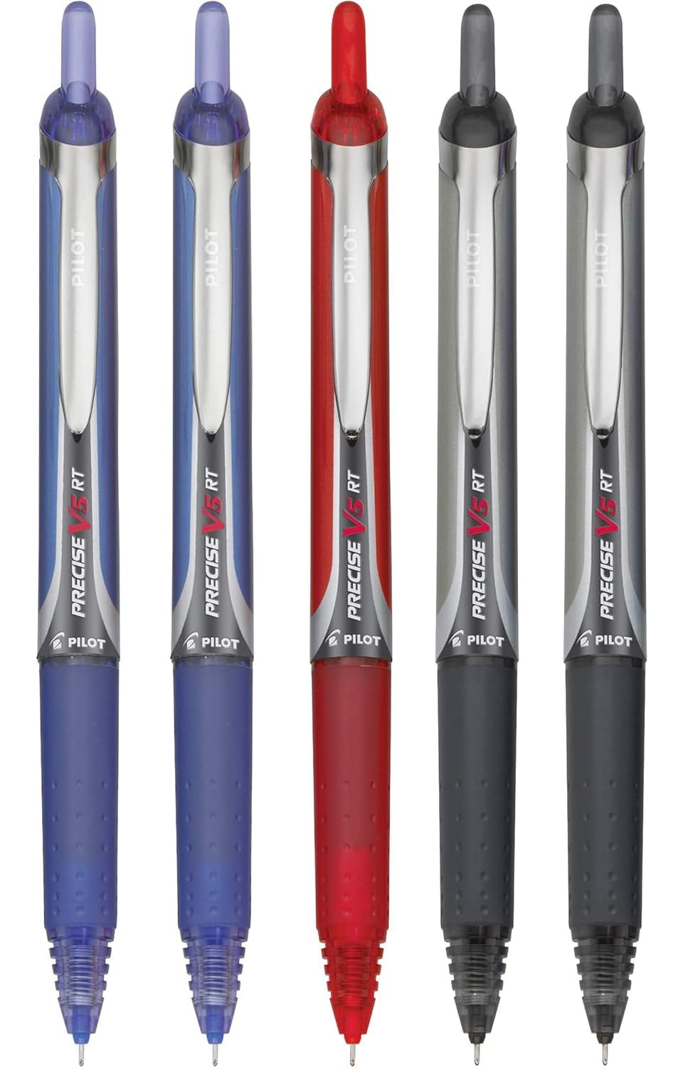 Premium V5 RT Retractable Rolling Ball Pens - 0.5mm Extra Fine Point, Assorted Colors (Black/Blue/Red Ink) - 5-Pack with Comfort Grip & Reusable Pouch - Ideal for Office, School, Note-Taking & Journaling