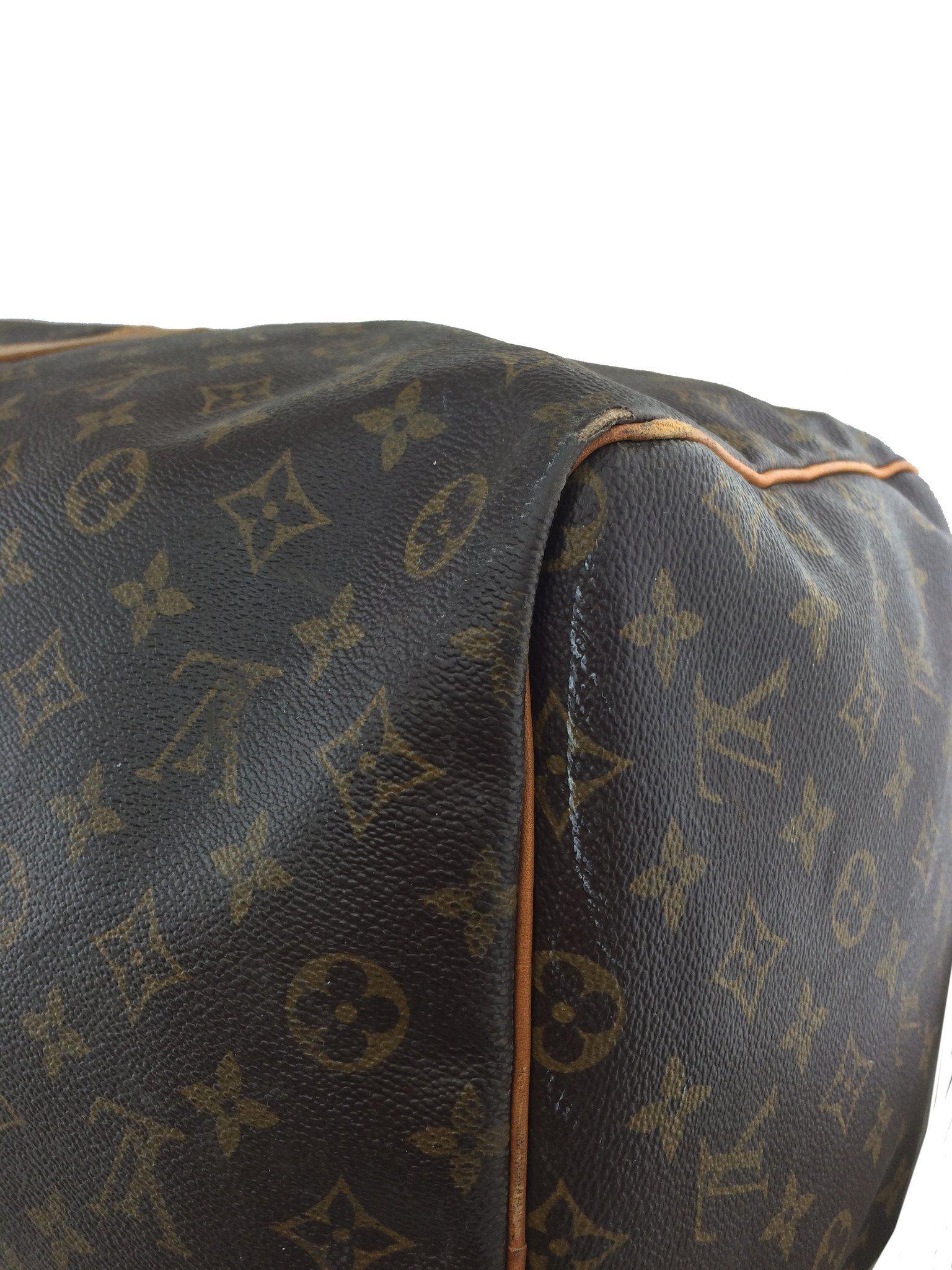 Authentic Louis Vuitton Vintage Monogram Keepall 55 Duffle Bag - Brown Canvas Travel Luggage with Adjustable Shoulder Strap - Perfect for Weekend Getaways & Business Trips