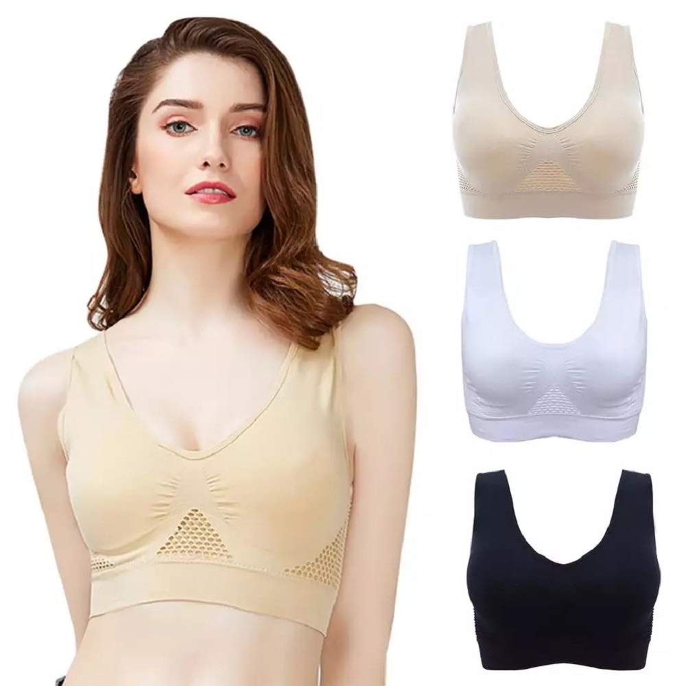 3 Pack Women's Comfort Aire Bras - Breathable Mesh Sports Bras for Fitness, Yoga & Running - Supportive & Comfortable Activewear for Workouts & Daily Wear