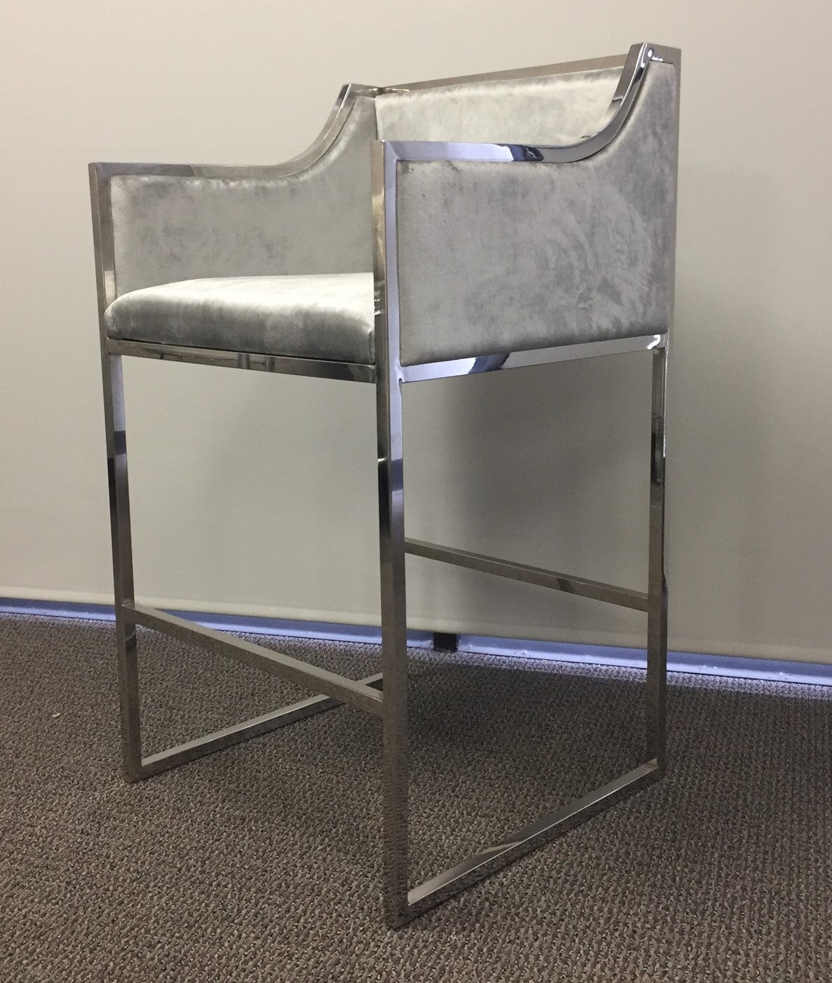 Erin Counter Bar Stool with Silver Metal Frame - Gray Upholstered Seat - Perfect for Kitchen Islands, Breakfast Bars & Home Bars - Adjustable Height & Comfortable Back Support