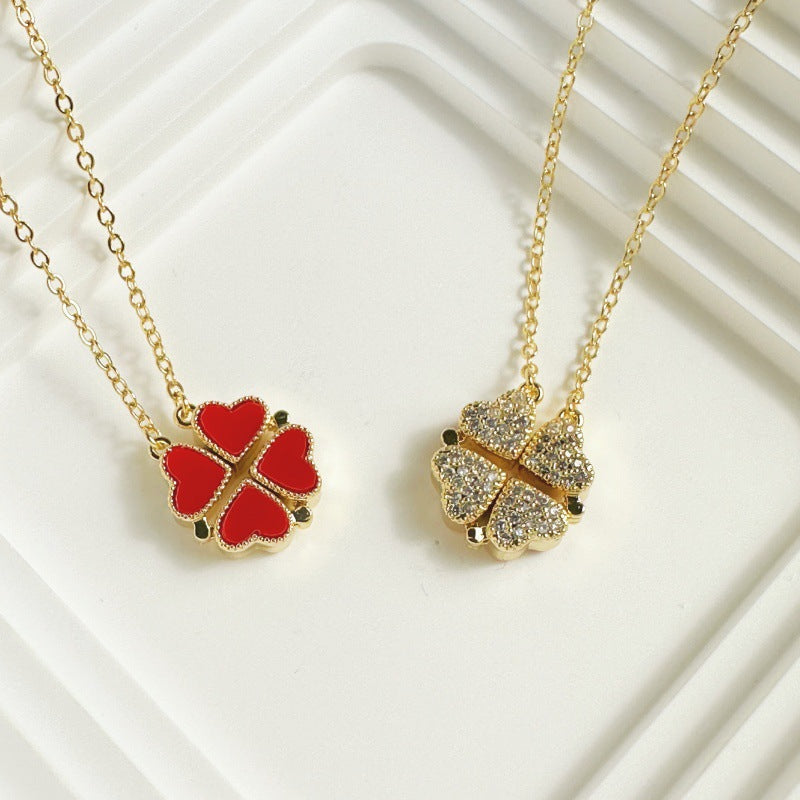 Lucky 4-Leaf Clover Magnetic Pendant Necklace for Women | Adjustable Multi-Way Magnetic Clasp | XL0233 | Perfect for St. Patrick's Day, Gifts & Everyday Fashion Accessory