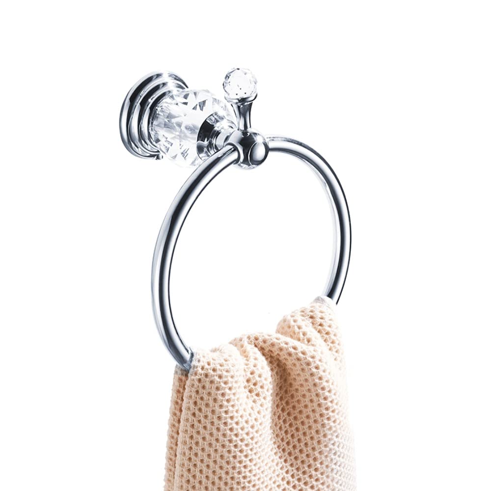 WOLIBEER Chrome Towel Ring - Crystal Hand Towel Holder & Polished Bath Towel Bar - Bling Bathroom Accessories Wall Mounted - Perfect for Bathroom, Kitchen, and Spa Decor