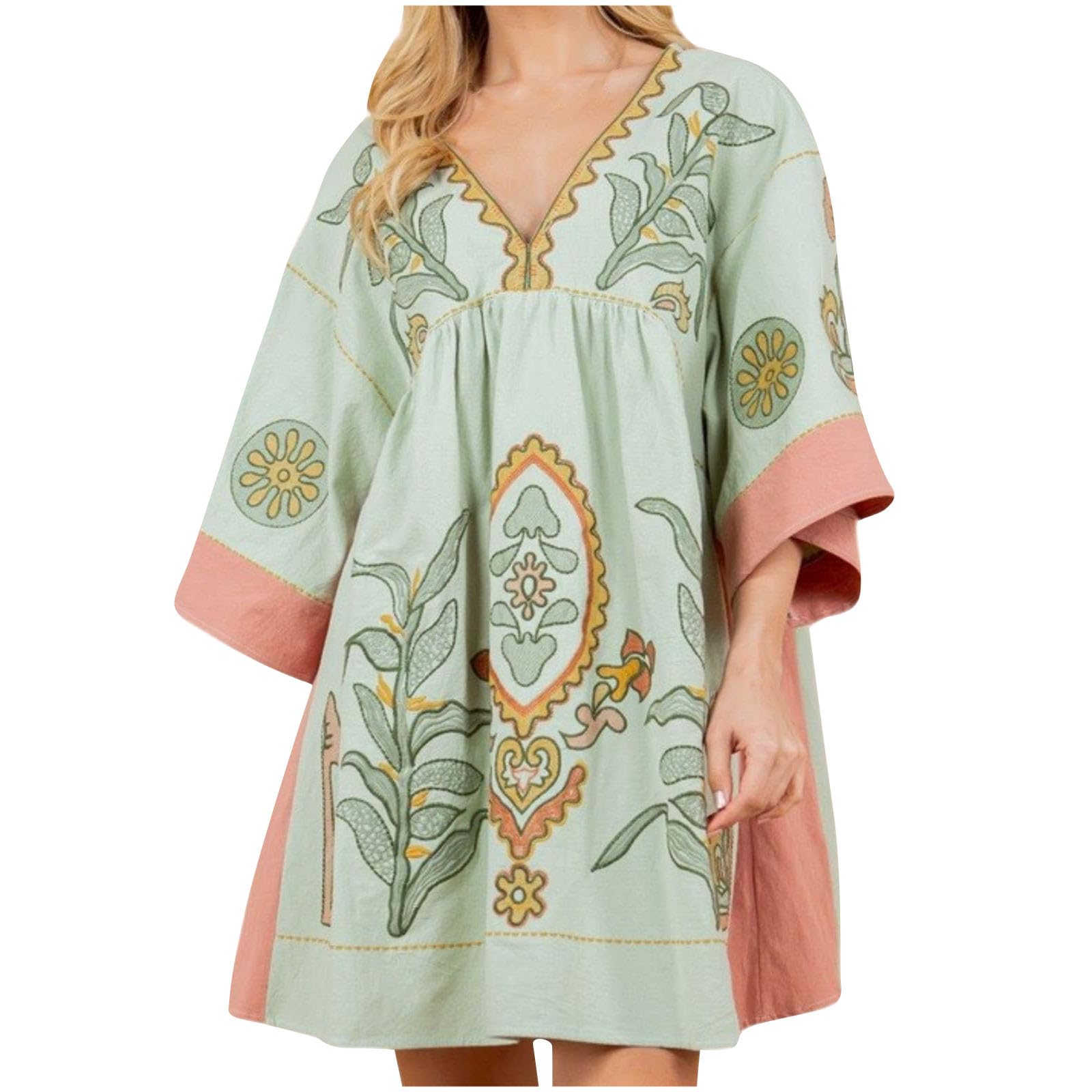 Boho Oversized Mini Dress for Women - Loose V-Neck Y2K Print Sundress, Sexy Babydoll Lounge Dress for Summer Vacation & Beach Wear