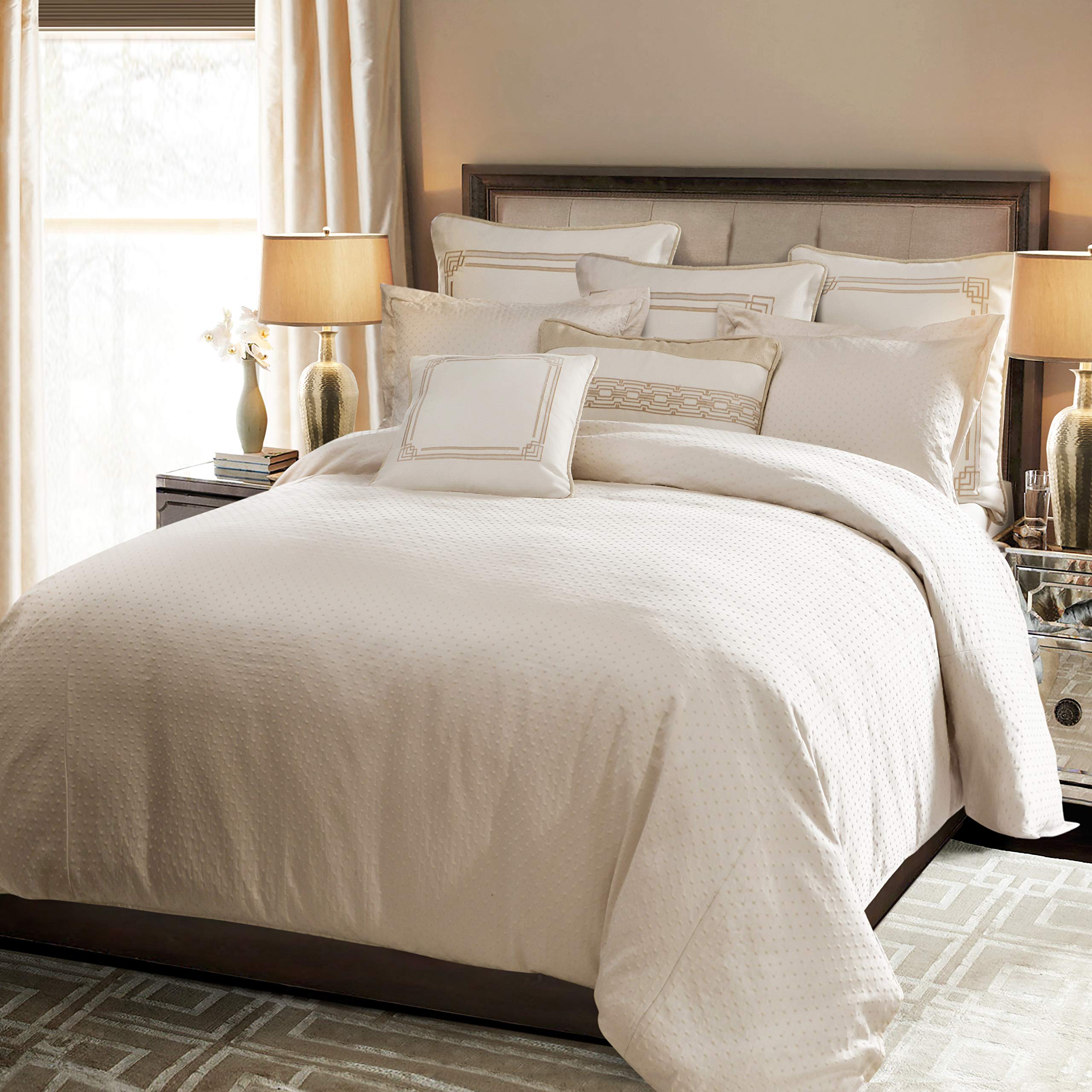 Luxury 3-Piece Queen Comforter Set - Sateen Cotton Swiss Dot Ivory Bedding for Elegant Bedrooms