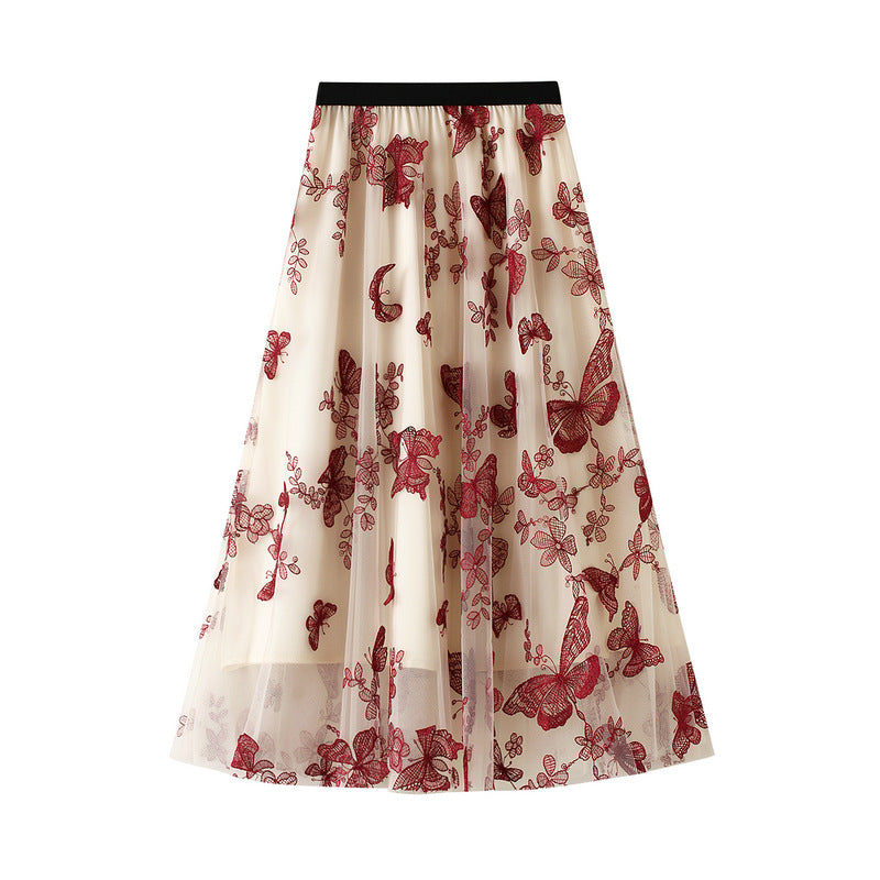 Elegant A-Line Lace Skirt with Butterfly Embroidery - Fairy Mesh Midi Skirt for Women | Perfect for Weddings, Parties & Romantic Date Nights