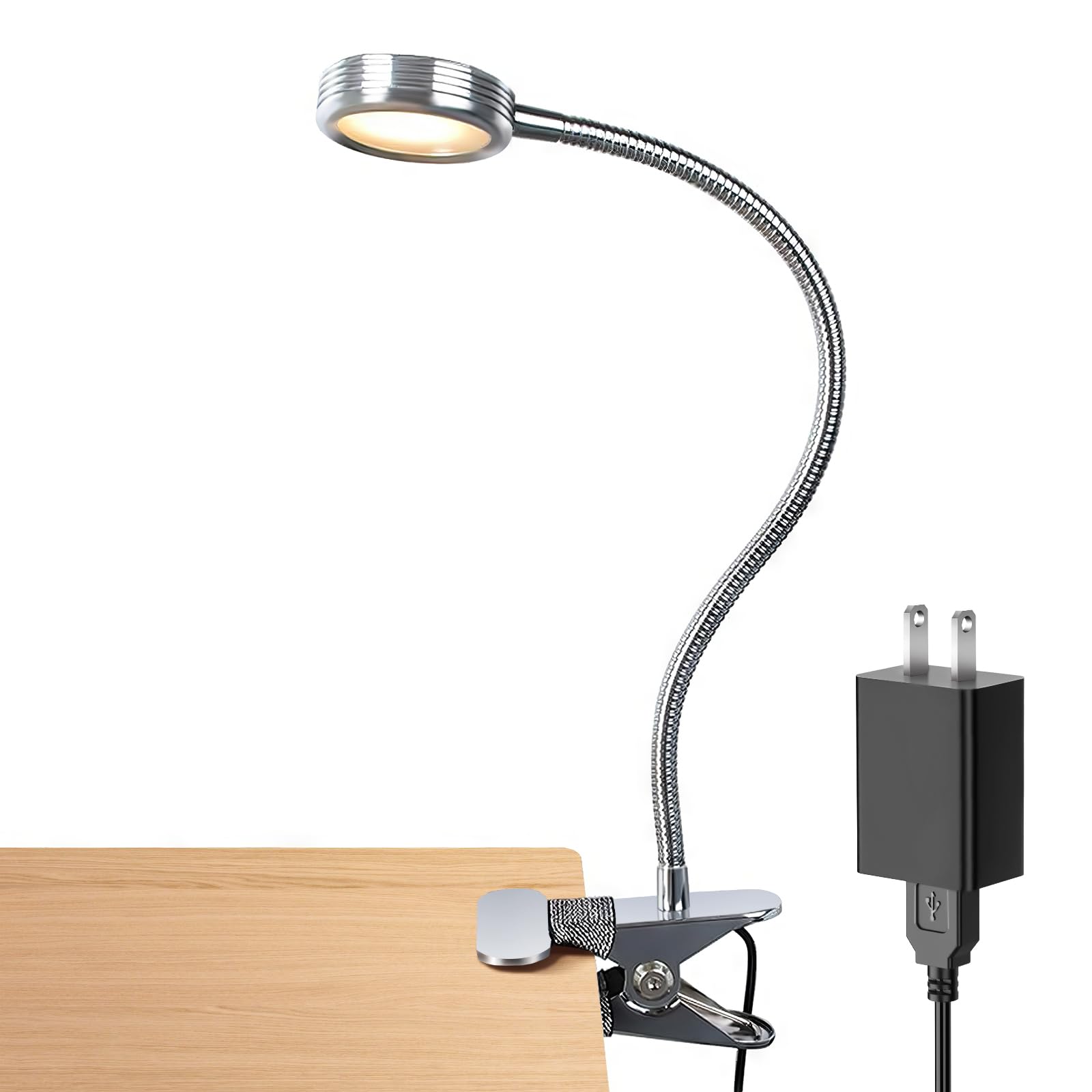 LEPOWER Adjustable Clip On Light with Color Changing - USB Powered LED Desk Lamp for Reading, Studying, Night Light - Perfect for Bed Headboard, Computer Monitor, Bookshelf (Silver)