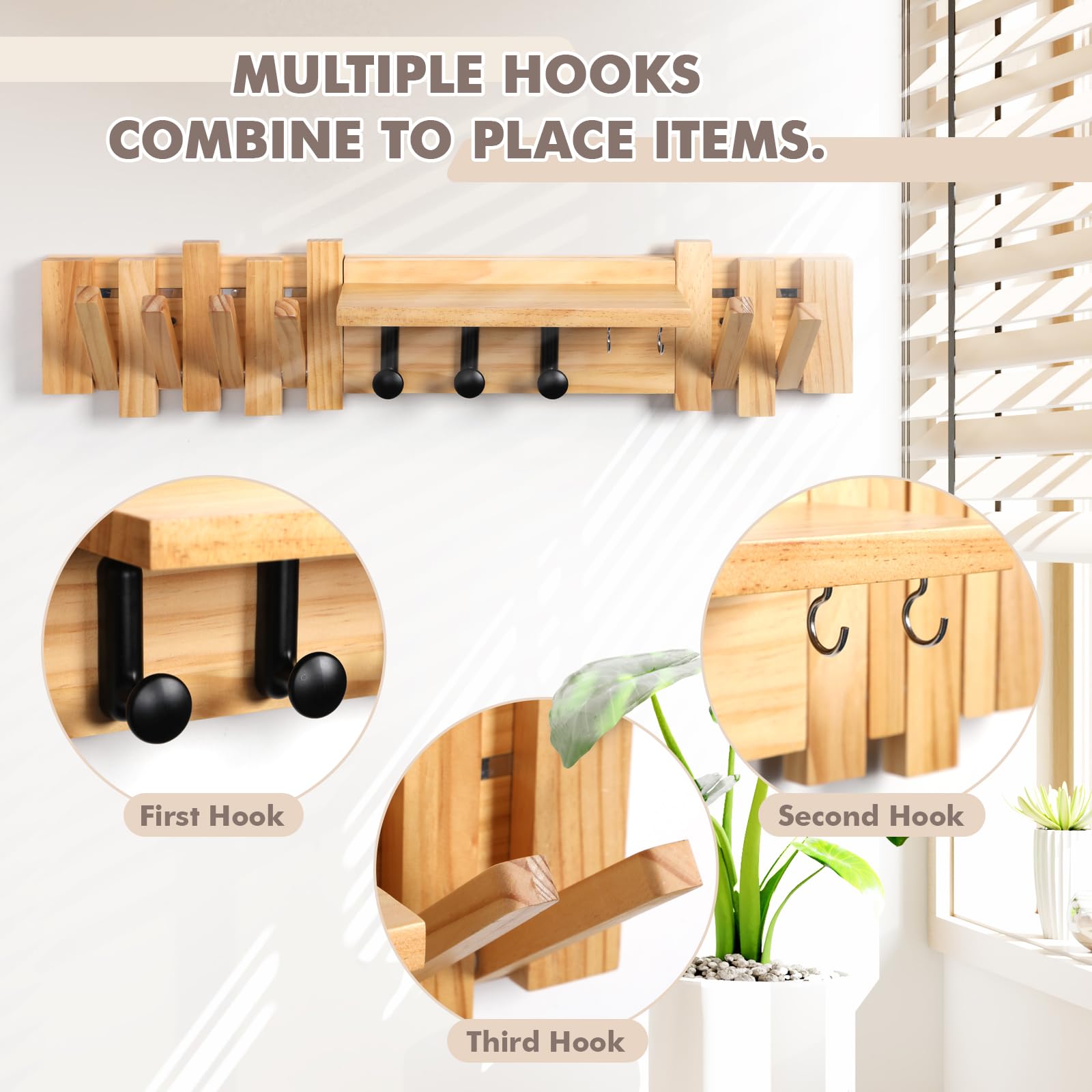 Zingoetrie Wooden Coat Rack Wall Mount Shelf with 11 Hooks - Sturdy Wall Mounted Entryway Organizer for Coats, Bags, Hats & Umbrellas - Perfect Housewarming & Holiday Gift for Home, Office, or Dorm Decor