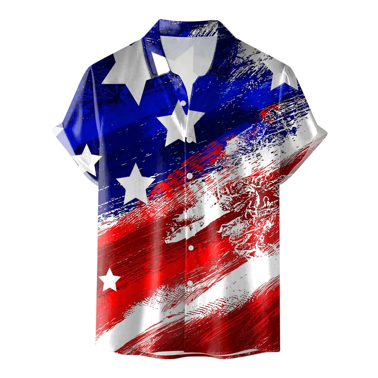 4th of July Patriotic Hawaiian Shirts for Men - Star & Stripes Short Sleeve Button Down Shirts - American Flag Themed Casual Wear for BBQ, Beach & Independence Day Celebrations