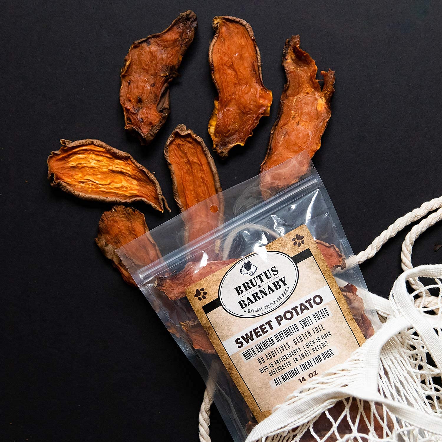 BRUTUS & BARNABY Sweet Potato Dog Treats 14oz + Beef Jerky 15-Count - Healthy Natural Snacks for Small & Large Dogs - Perfect for Training, Rewards & Dental Health