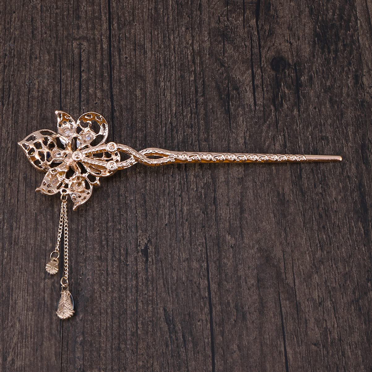 Beaupretty Rhinestone Flower Hair Stick - Vintage Chinese Hairpin with Tassels - 3PCS Hair Styling Accessories for Weddings, Parties & Traditional Hairstyles