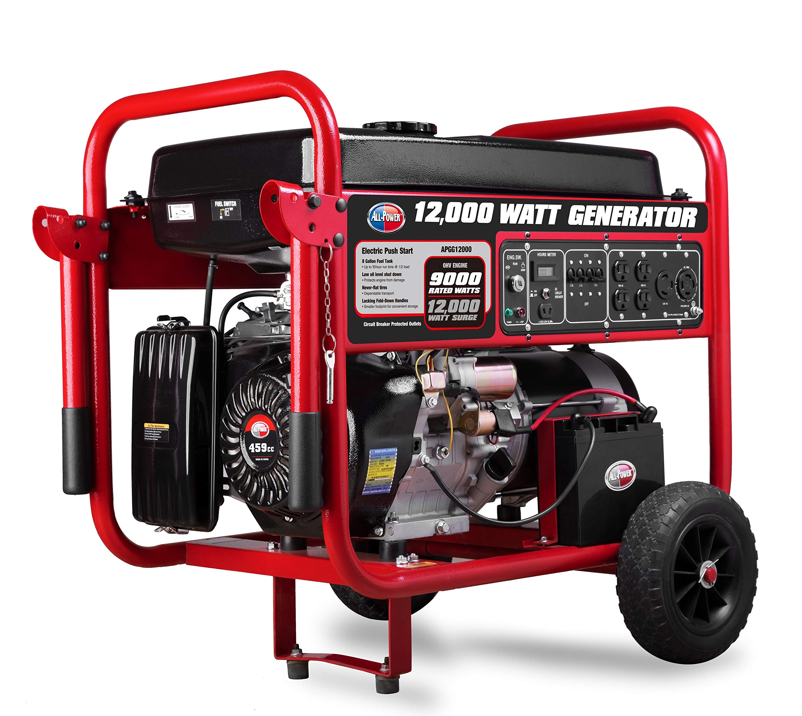 12000W Portable Generator with Electric Start - Quiet, Reliable Power for Camping, RV Trips & Emergency Backup