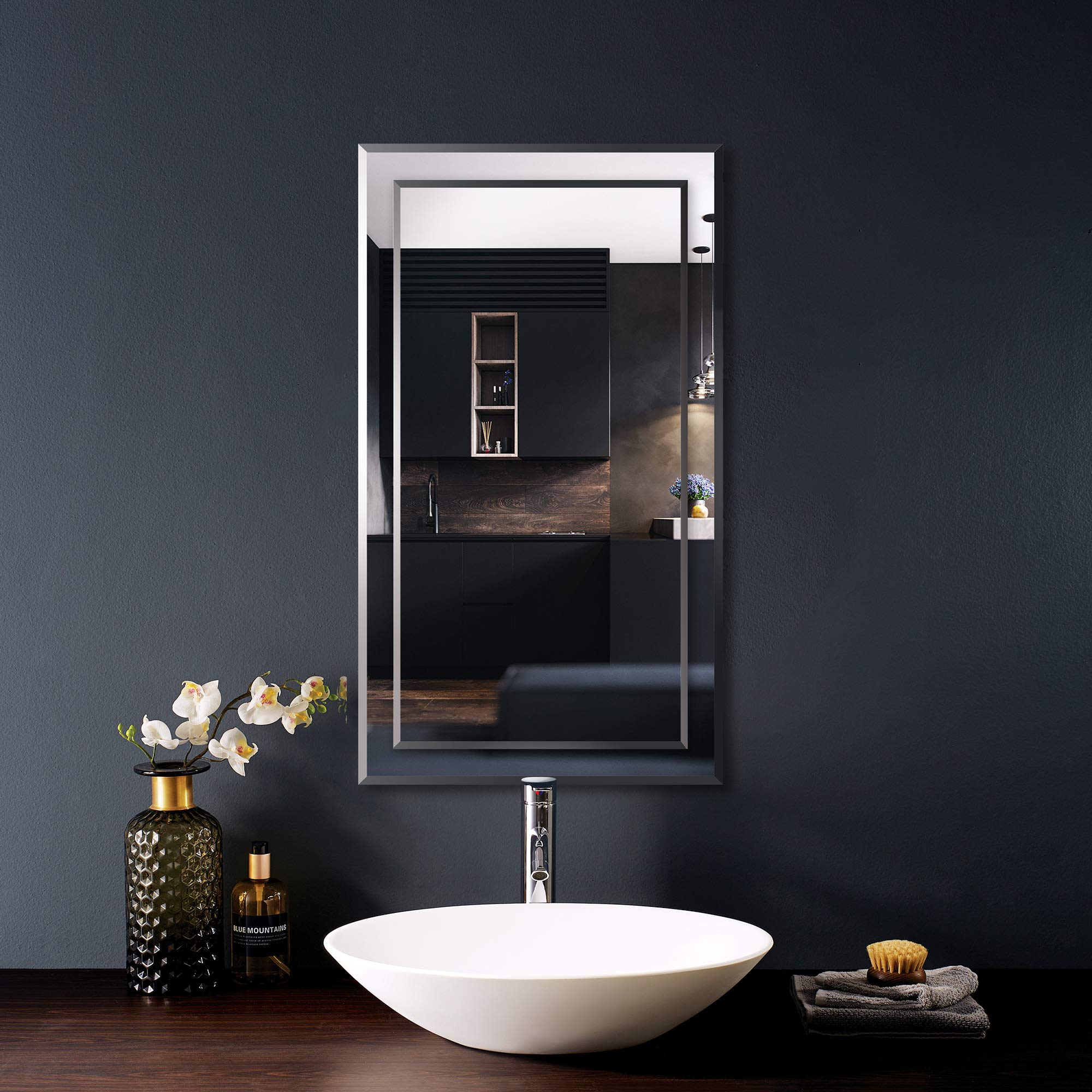 FRALIMK Frameless Beveled Edge Rectangular Wall Mirror - Polished 15.75