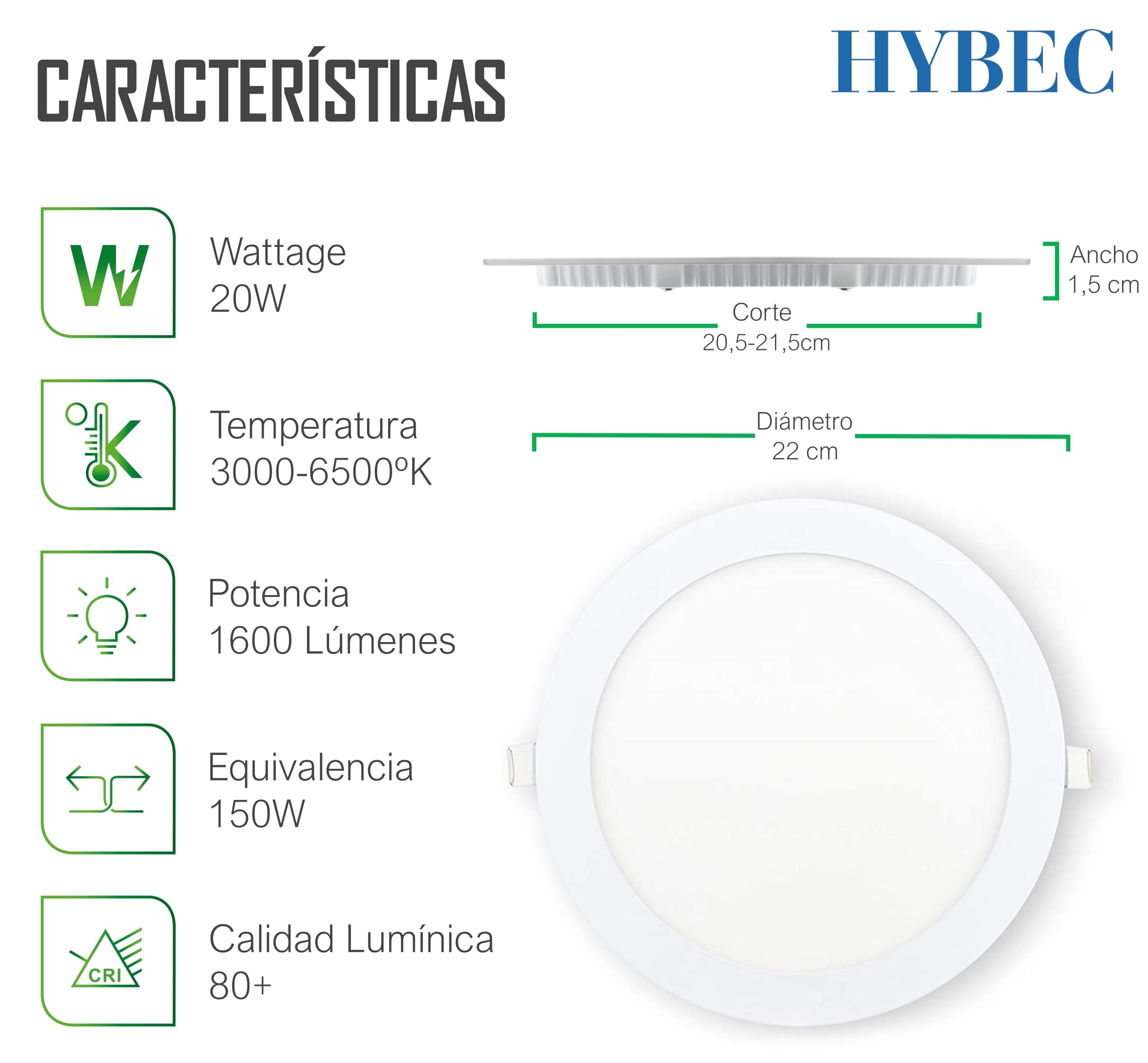 CLAR HYBEC - 10 Pack Recessed LED Downlight, 20W 6000K Cool White, 220mm Interior Ceiling Light, Energy Saving Dimmable Spotlights for Home, Kitchen, Bathroom, and Office Lighting