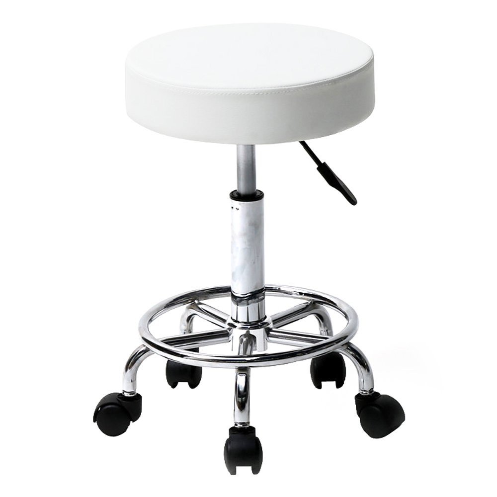 Adjustable Rolling Stool with Wheels - Swivel Massage Salon Spa Stool, PU Leather Dentist Chair (White, Smooth Finish) - Perfect for Hair Salons, Tattoo Parlors & Medical Offices