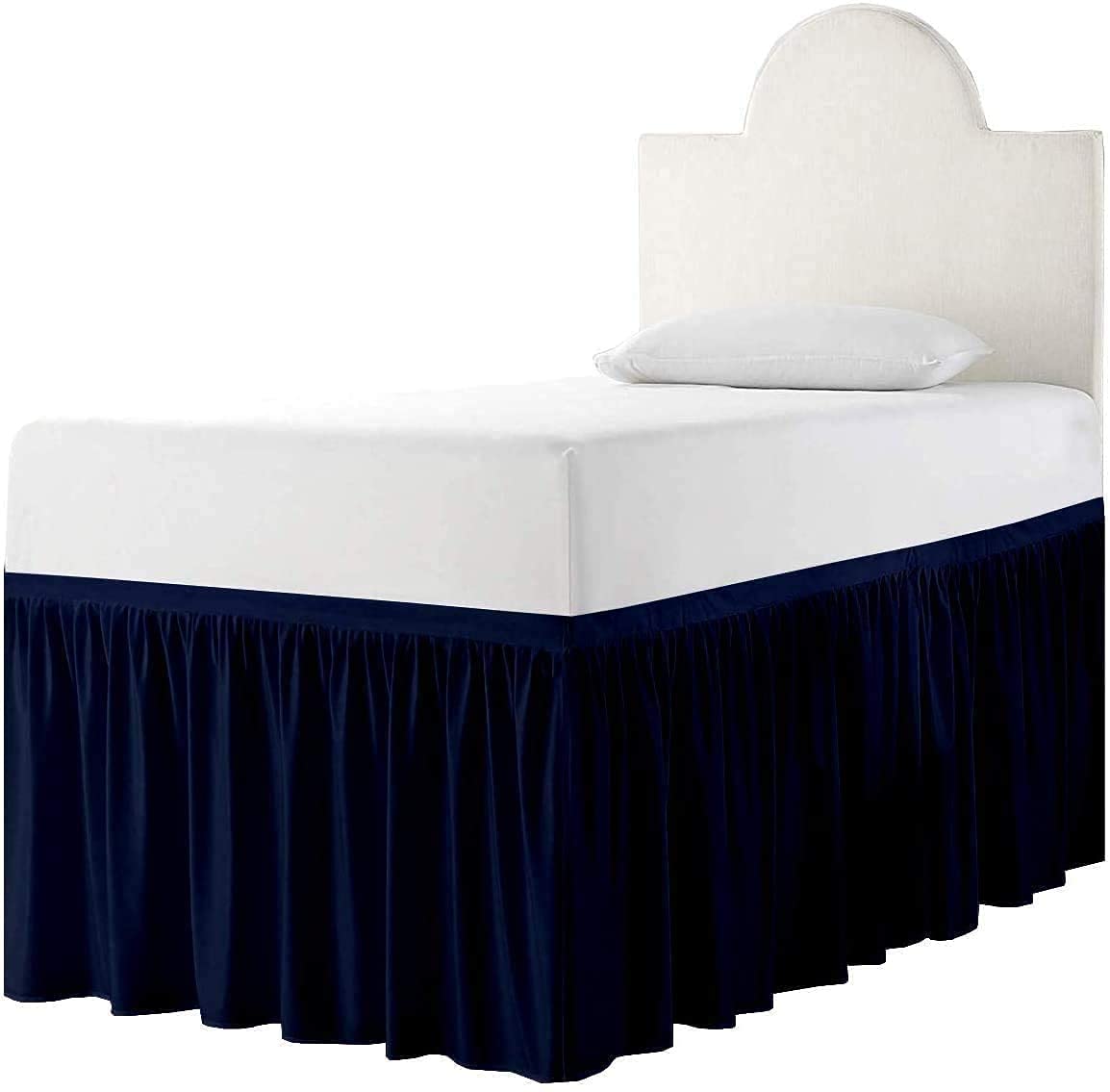 Twin & Twin-XL Dorm Bed Skirt - Navy Blue Dust Ruffle Bedskirt for College Loft Beds (46