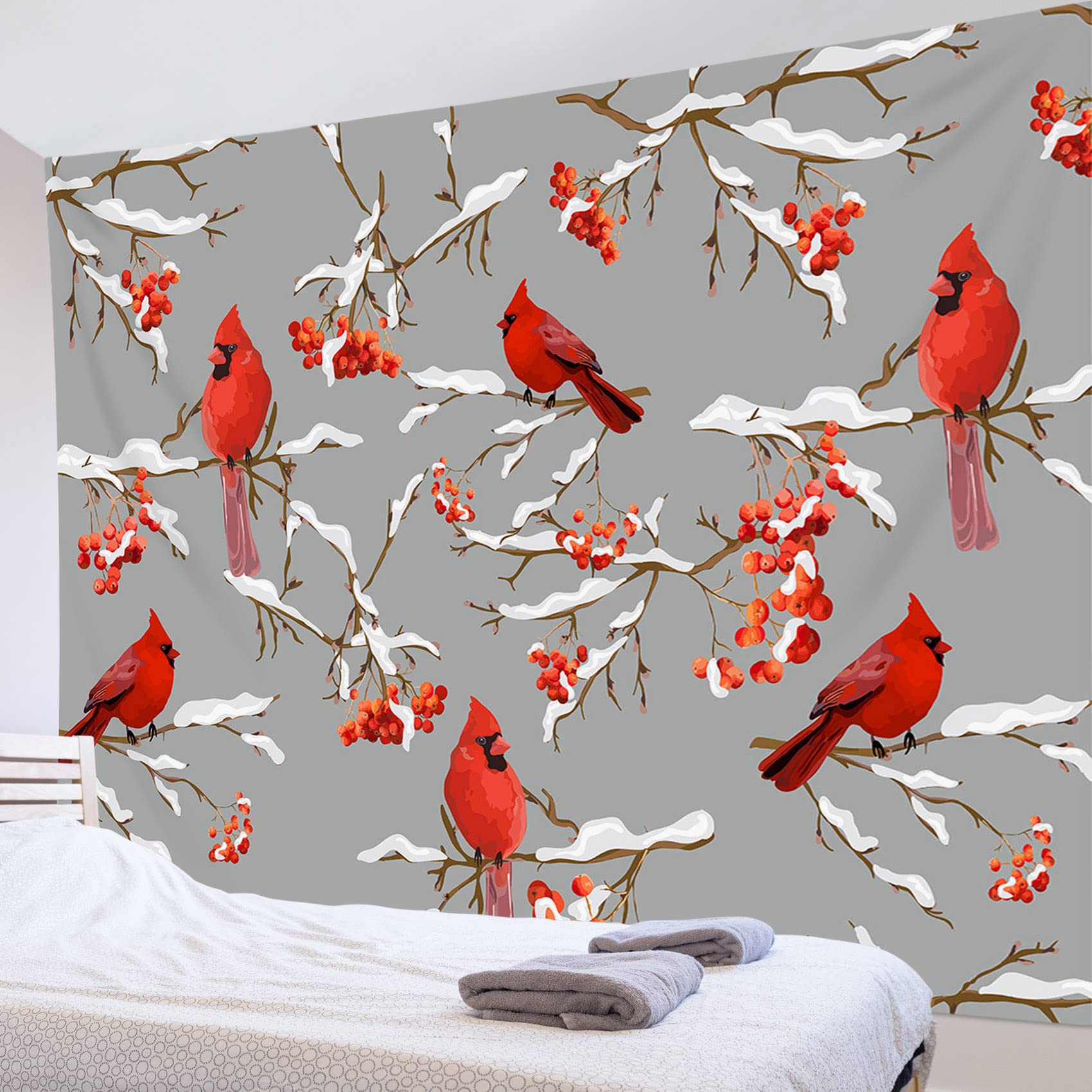 Winter Cardinal Tapestry - Pine Branch Wall Hanging for Christmas Decor (60x40 Inches) - Perfect for Bedroom, Living Room & Dorm