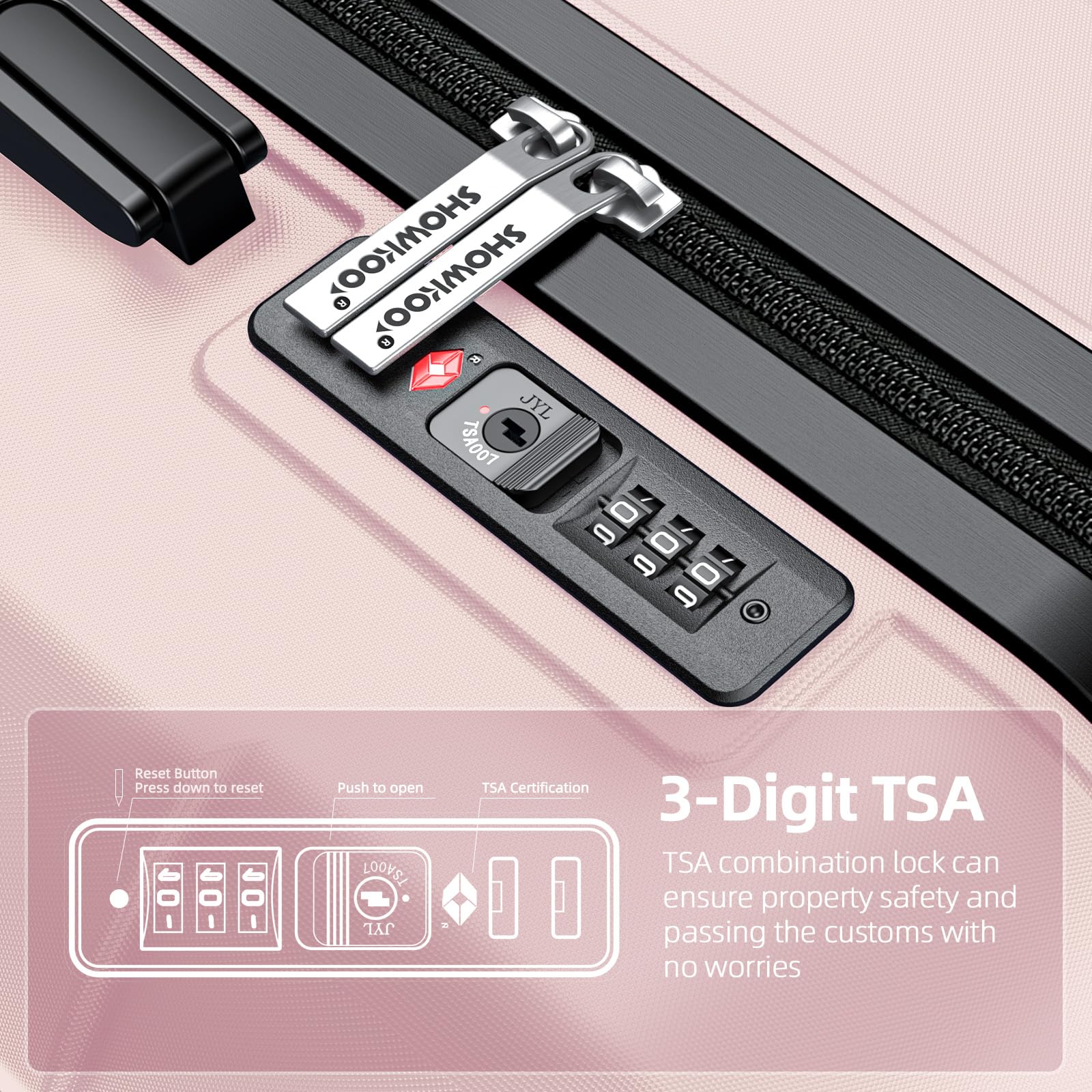SHOWKOO Expandable Luggage Set - 3-Piece Durable PC+ABS Suitcase with Double Spinner Wheels & TSA Lock (Pink) - Perfect for Air Travel, Business Trips & Family Vacations