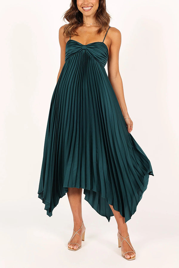 Elegant Solid Color Sexy Suspender Pleated Midi Dress for Women - Trendy Irregular Hem Party & Date Night Outfit