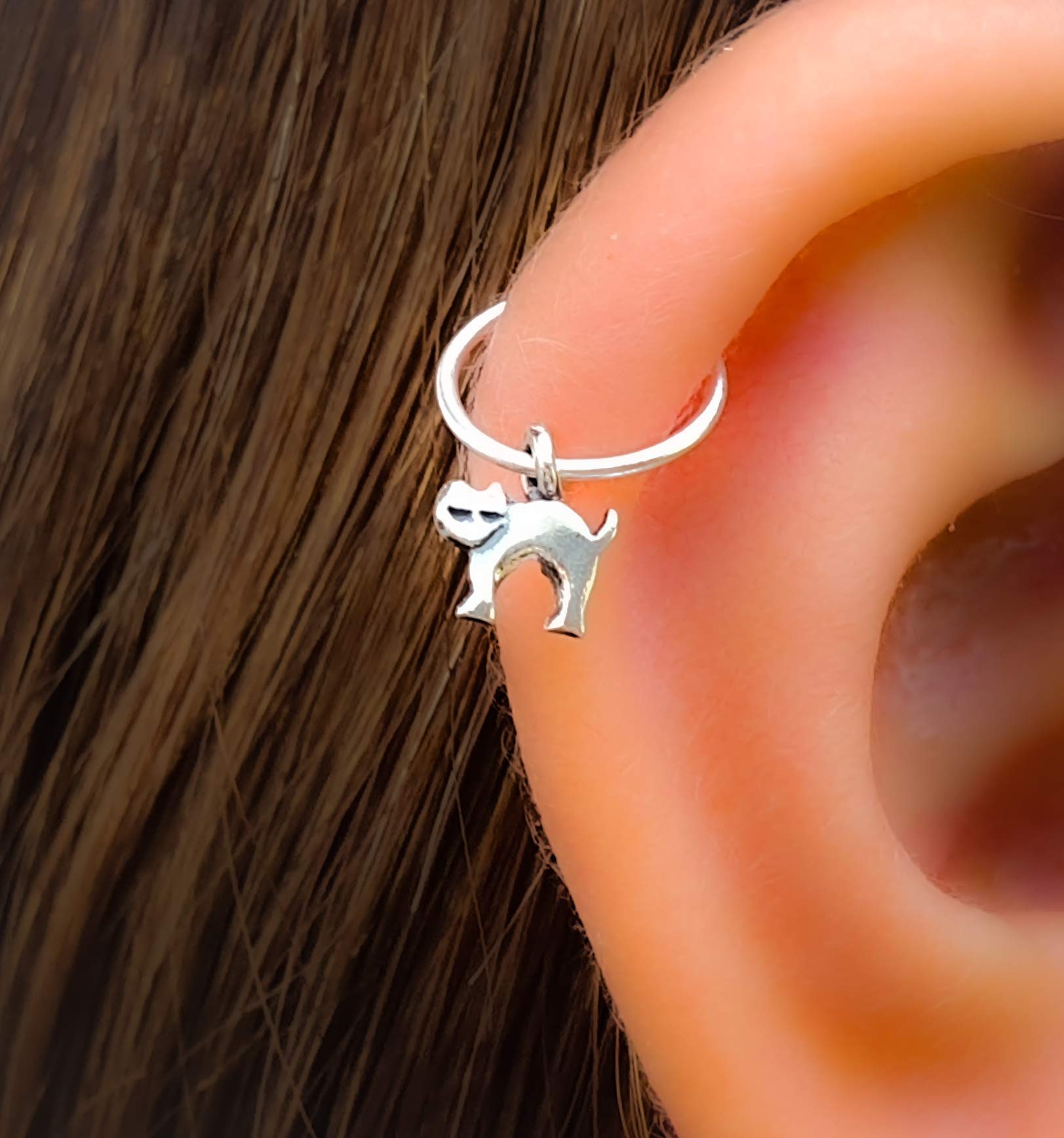 20G Tiny Silver Cat Cartilage Earrings - 8mm Helix Hoop Piercing Jewelry for Women | Perfect for Everyday Wear, Parties & Gifts