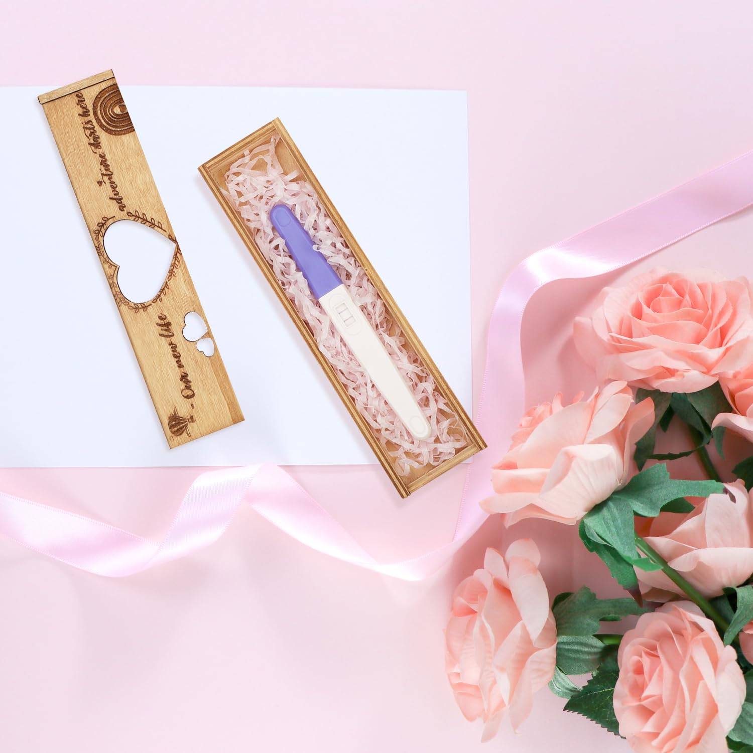 Heart-Shaped Pregnancy Test Keepsake Box - Wooden Baby Announcement Gift with Letter Holder - Gender Reveal Souvenir for Parents, Husband & Family - Perfect for Pregnancy Announcements & Memory Preservation