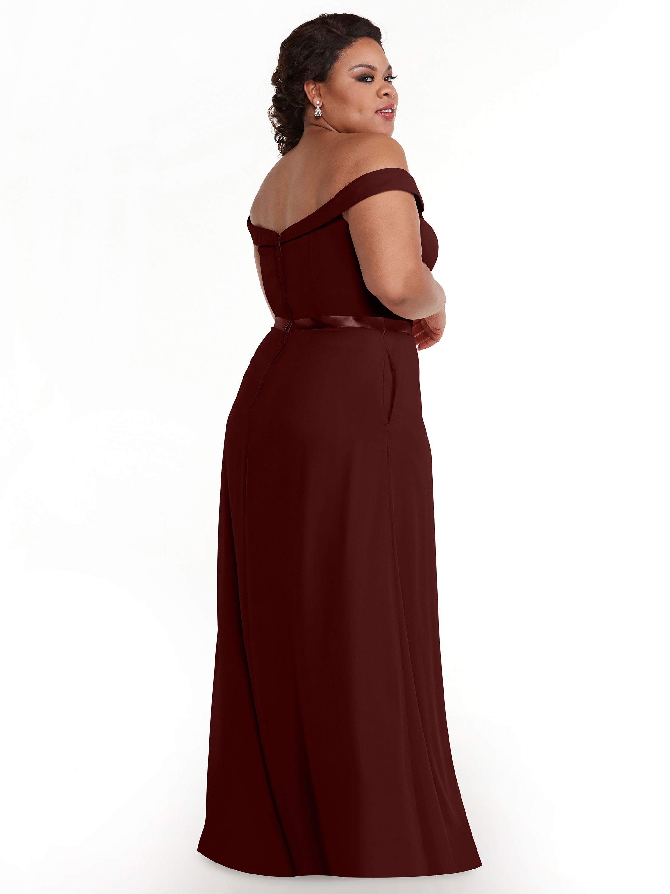 Elegant Off-The-Shoulder Chiffon A-Line Bridesmaid Dress with Sash - Perfect for Weddings, Formal Events & Special Occasions
