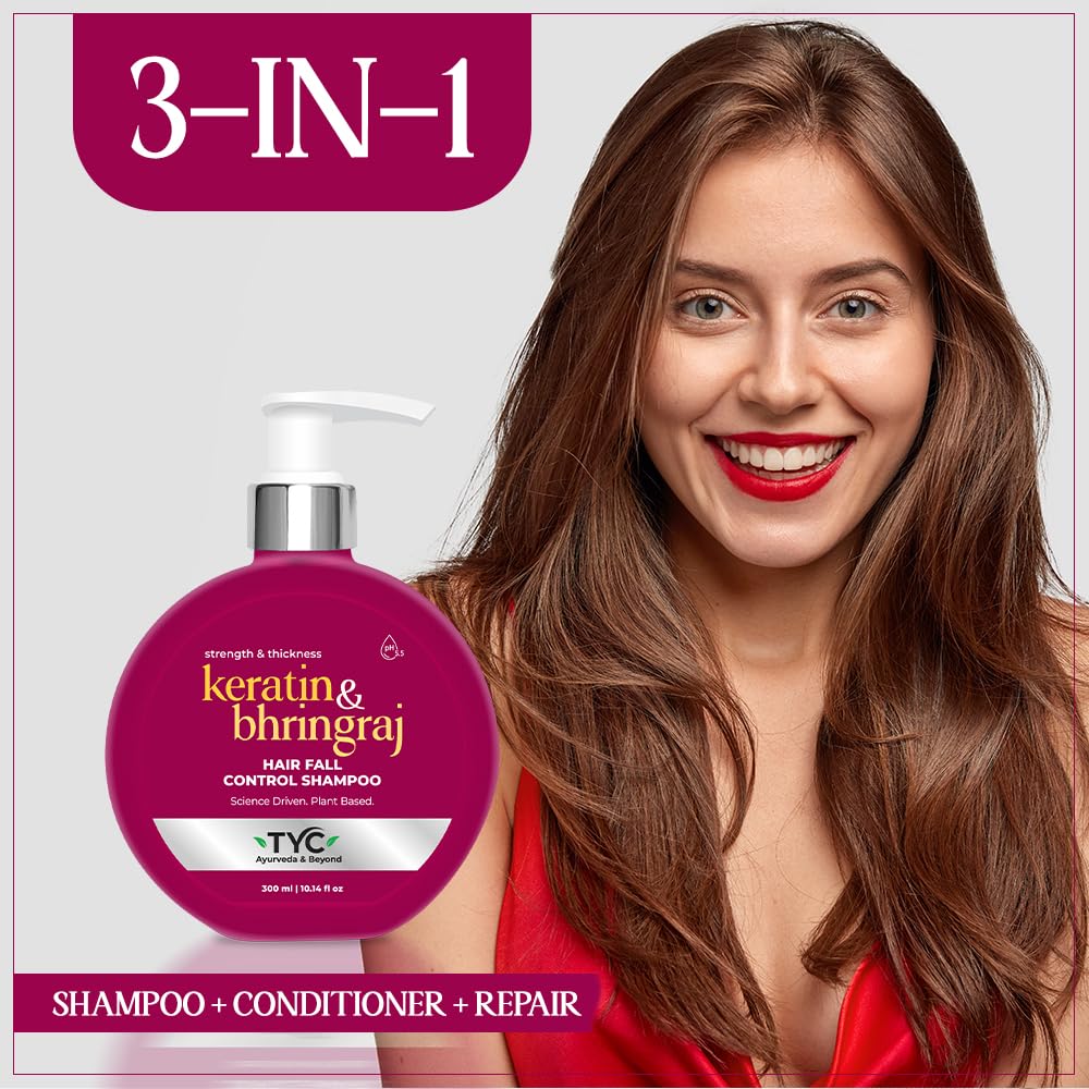 TYC - TRUST YOUR CHOICE Ayurvedic Hair Fall Control Shampoo with Plant Keratin & Bhringraj | 3-in-1 Organic Shampoo & Conditioner | Sulfate-Free | Reduces Hair Breakage & Thinning | pH 5.5 | Perfect for Daily Hair Care & Scalp Health