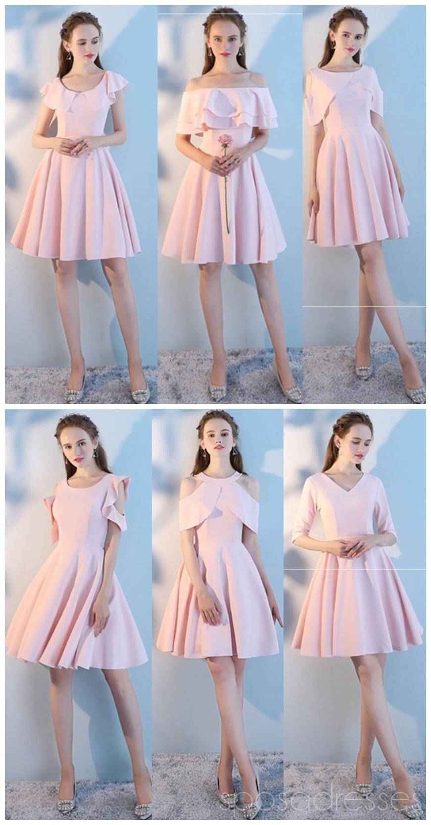 Blush Pink Mismatched Bridesmaid Dresses - Simple & Affordable Short Wedding Party Dresses for Bridal Shower, Bachelorette Party & Formal Events - Style WG515