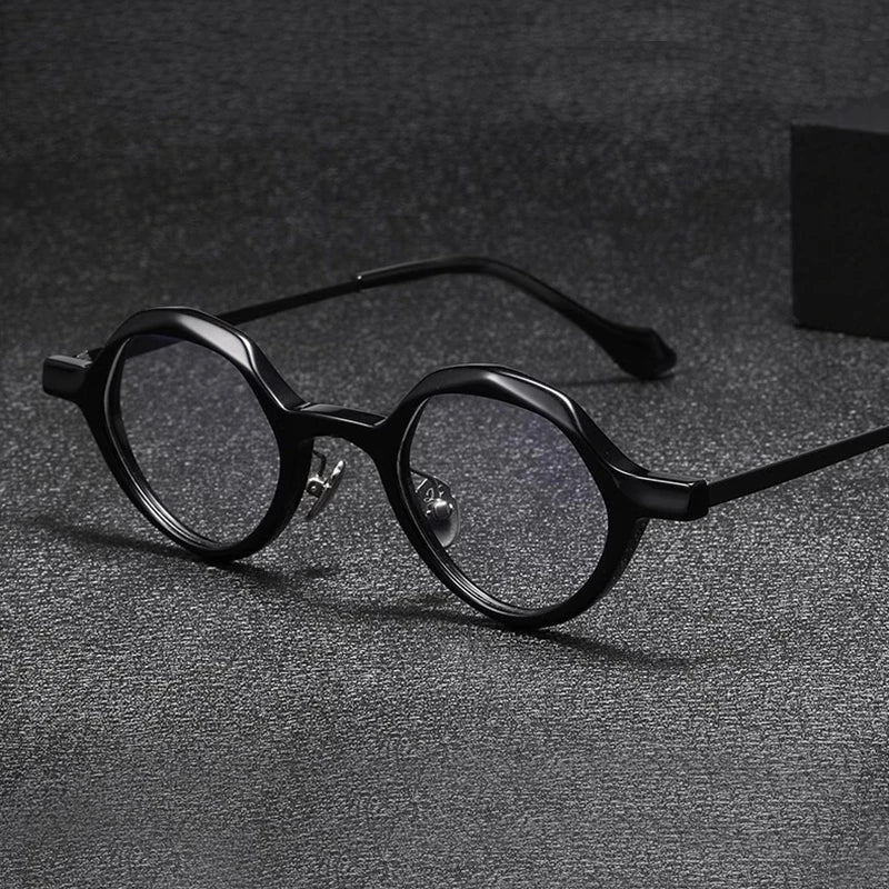 Stylish Unisex Black Acetate & Titanium Eyeglasses Frame - Oval Round Full Rim Glasses 96071 | Perfect for Work, Reading & Fashion Accessory