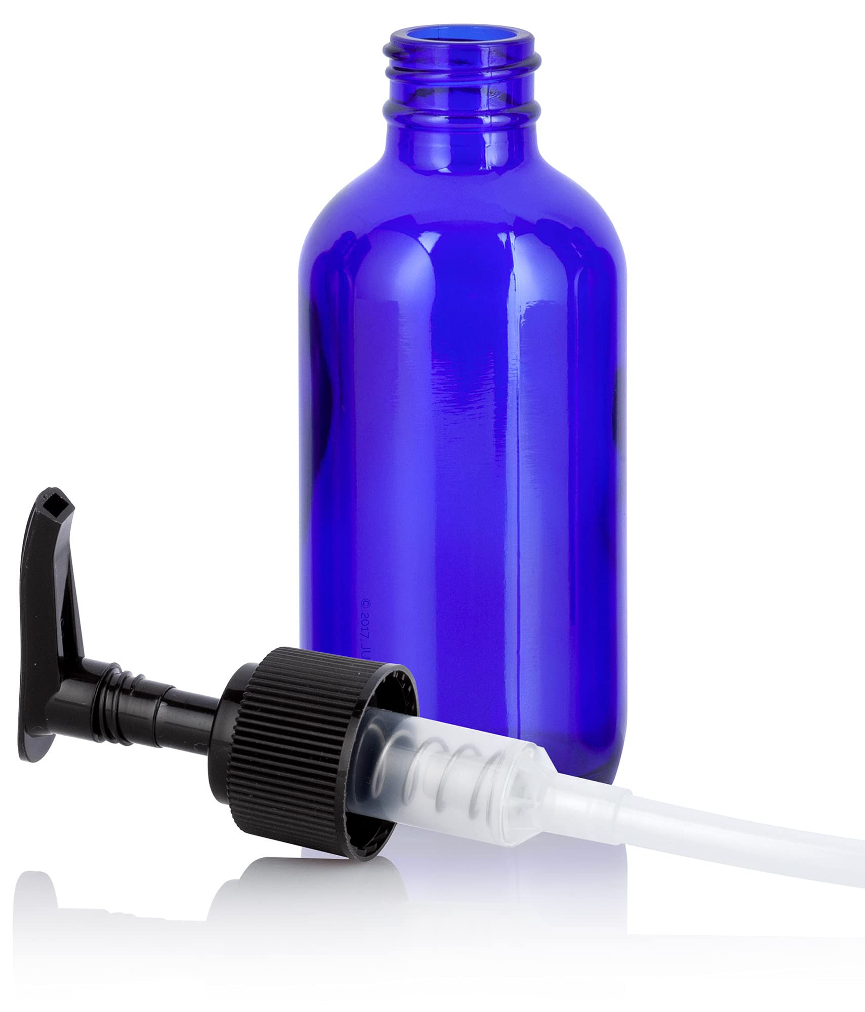 4 oz Cobalt Blue Glass Boston Round Bottles with Black Lotion Pumps (12 Pack) + Free Funnel - Essential Oil, DIY Beauty & Skincare Storage Solution for Home, Salon or Travel