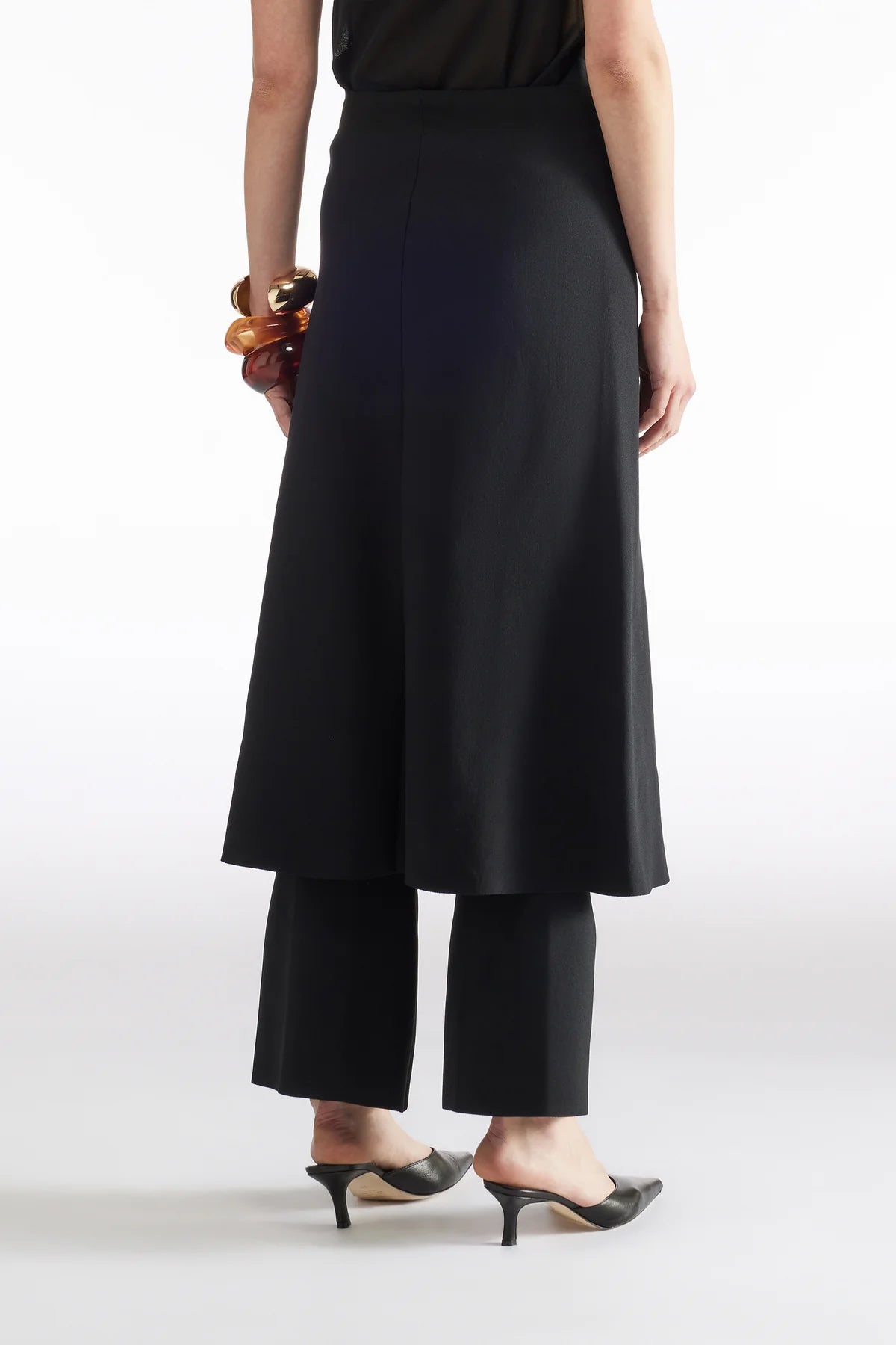 Elegant Black Flared Skirt for Women - A-Line Midi Skirt with Stretchy Waistband | Perfect for Office, Party & Casual Outfits