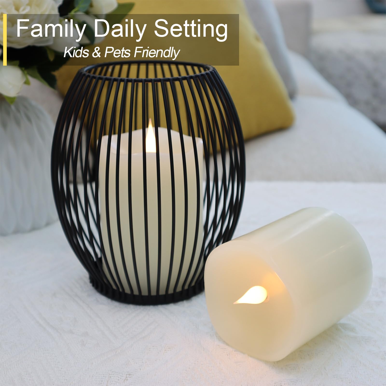 TECHLONG Ivory Real Wax Electric LED Pillar Candles - 3