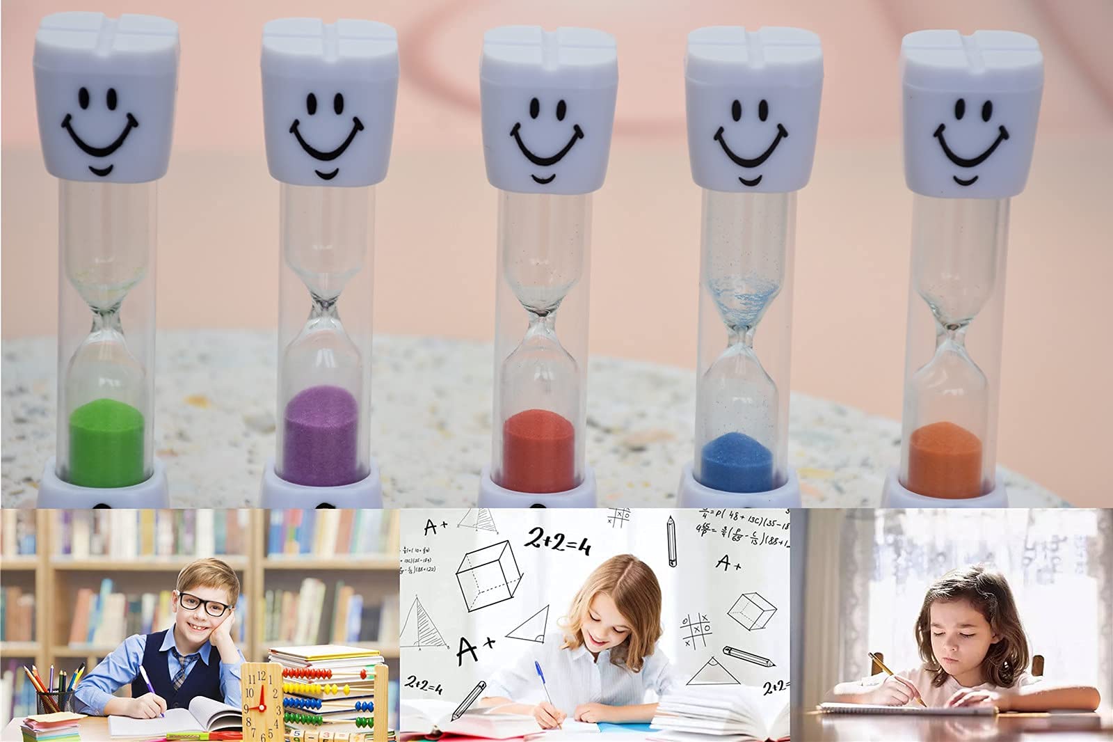 8 Pack Colorful Smiley 2-Minute Sand Timers for Kids - Fun Hourglass Tooth Brushing Timer Set - Perfect for Dental Hygiene, Classroom Activities & Time Management Games