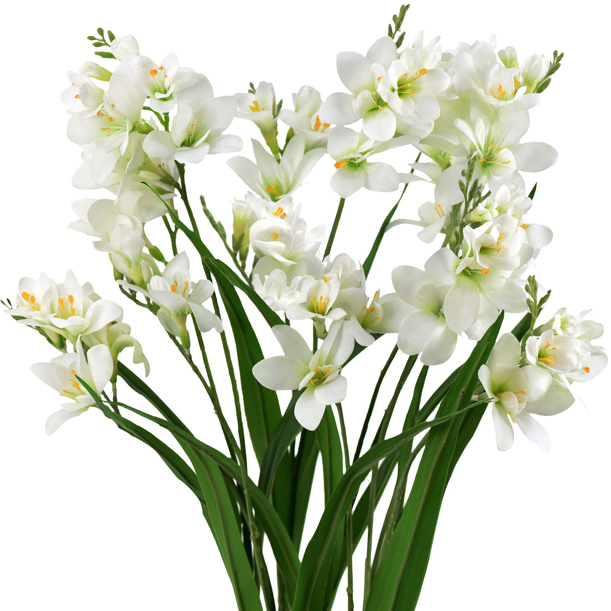 FiveSeasonStuff Real Touch Tall Freesias Artificial Flowers (6 Stems) - Lifelike Wedding Bouquet & Home Decor - Cheerful White - Perfect for Bridal Arrangements, Centerpieces, and Living Room Decorations