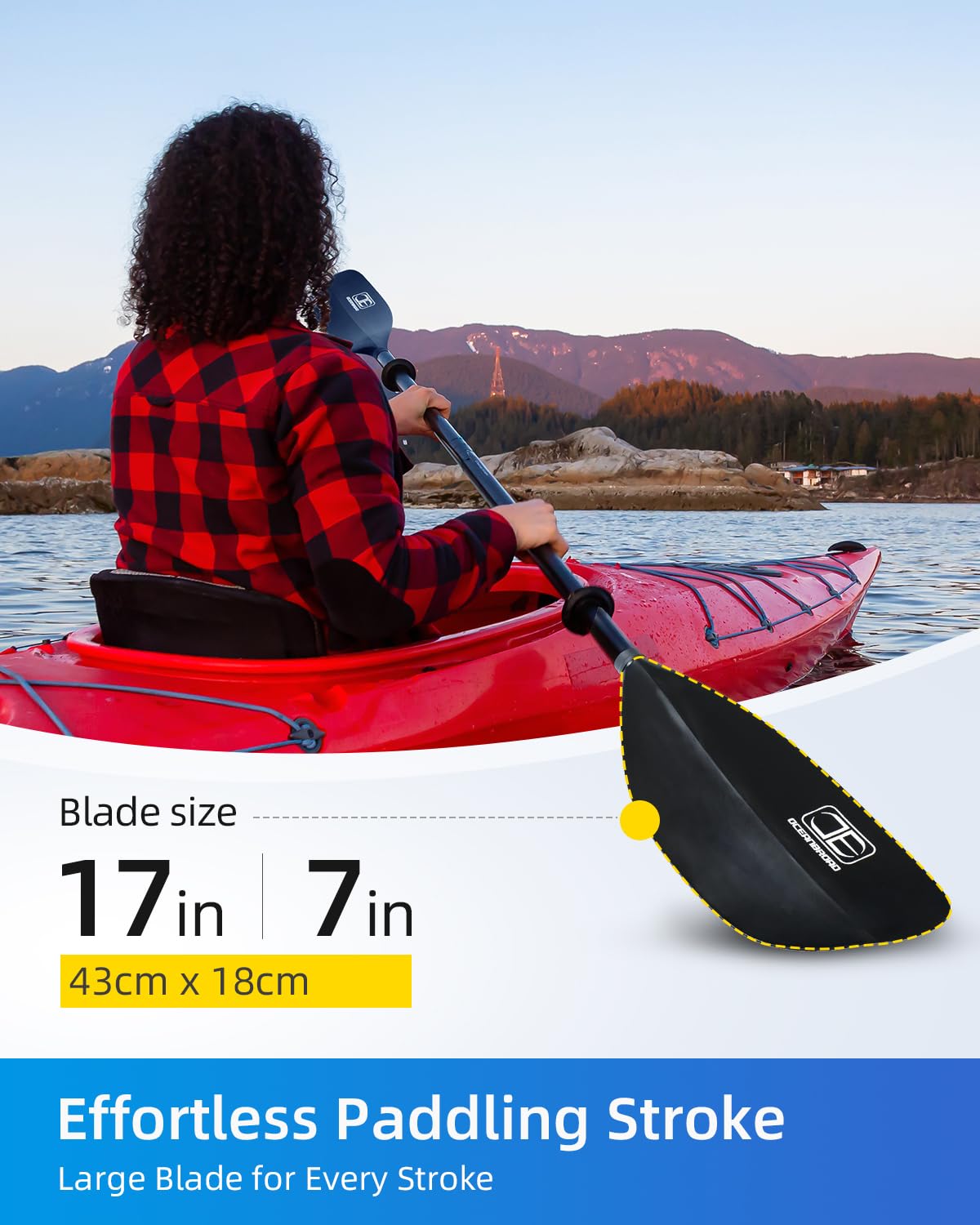 OCEANBROAD 2-Piece Adjustable Kayak Paddle 86in/218cm & 90.5in/230cm - Lightweight Aluminum Alloy Shaft with Floatable Design - Perfect for Kayaking, Canoeing, Boating & Water Sports Adventures