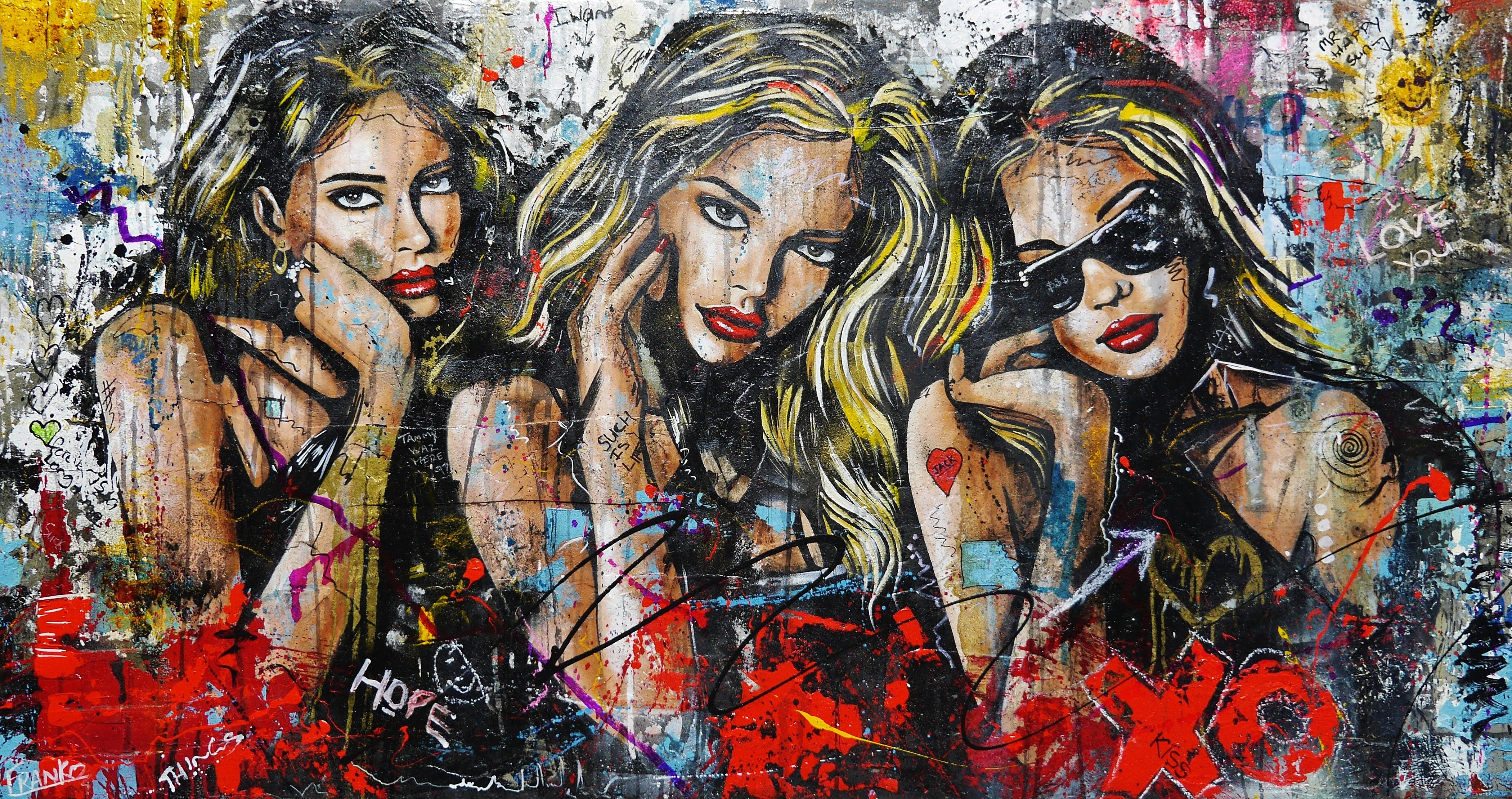 190cm x 100cm Sexy Concrete Textured Street Art Painting of Goddesses - Modern Wall Decor for Living Room, Bedroom & Office